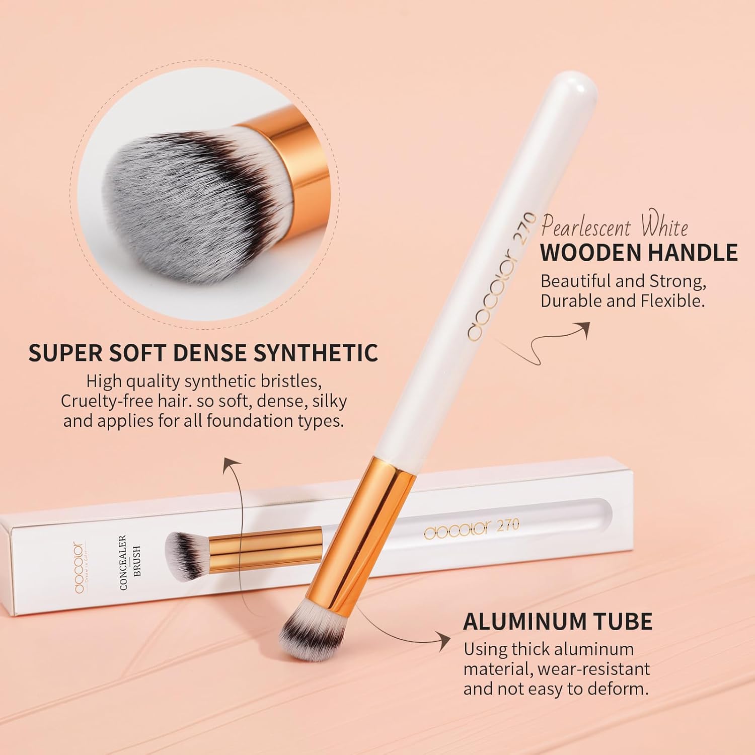 docolor Concealer Brush 270 Angled Concealer Brushes Under Eye Mini Angled Flat Top Kabuki Nose Contour Brush for Concealing Blending Setting - Image 3
