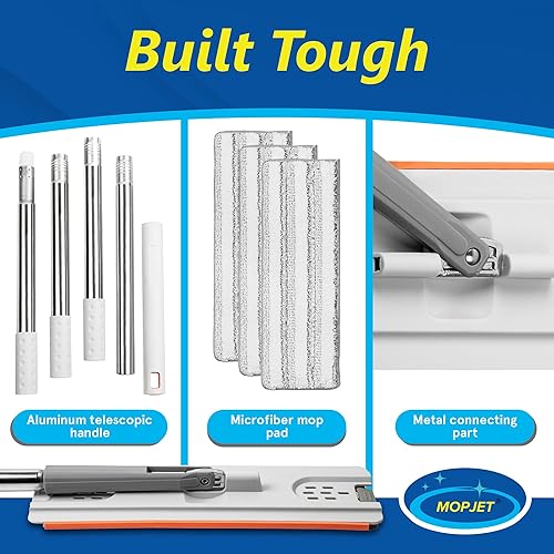 Miniatura 5 de MOPJET Juego de trapeador plano con cubo de lavado automático y secado por presión, adecuado para todo tipo de limpieza de suelos + 3 almohadillas