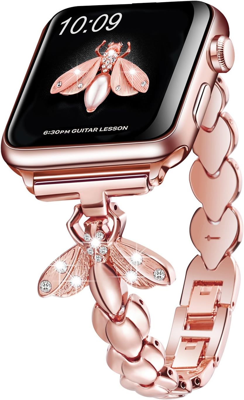 SaNgaiMEiBling Band Compatible with Apple Watch Band 45mm 44mm 42mm 41mm 40mm 38mm, Stainless Steel Women Sparkle Diamond Rhinestone Wristband Strap for iWatch Series 9/8/7/6/5/4/3/2/1/SE