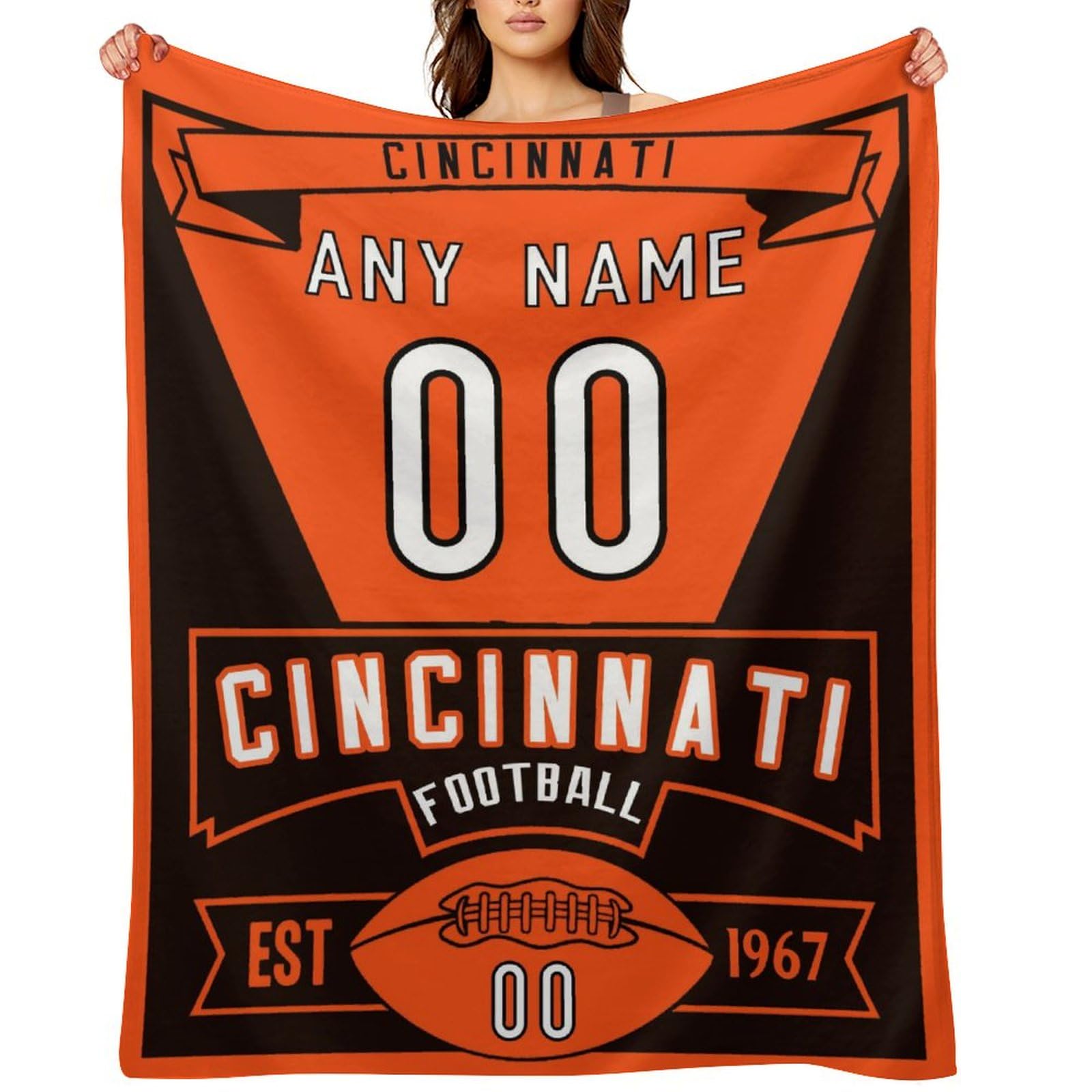 Custom Blanket for Football Fans Gift, City Flannel Throw Blankets Personalized Name & Number for Men Women Kids, Products Ships Next Day Printed in USA