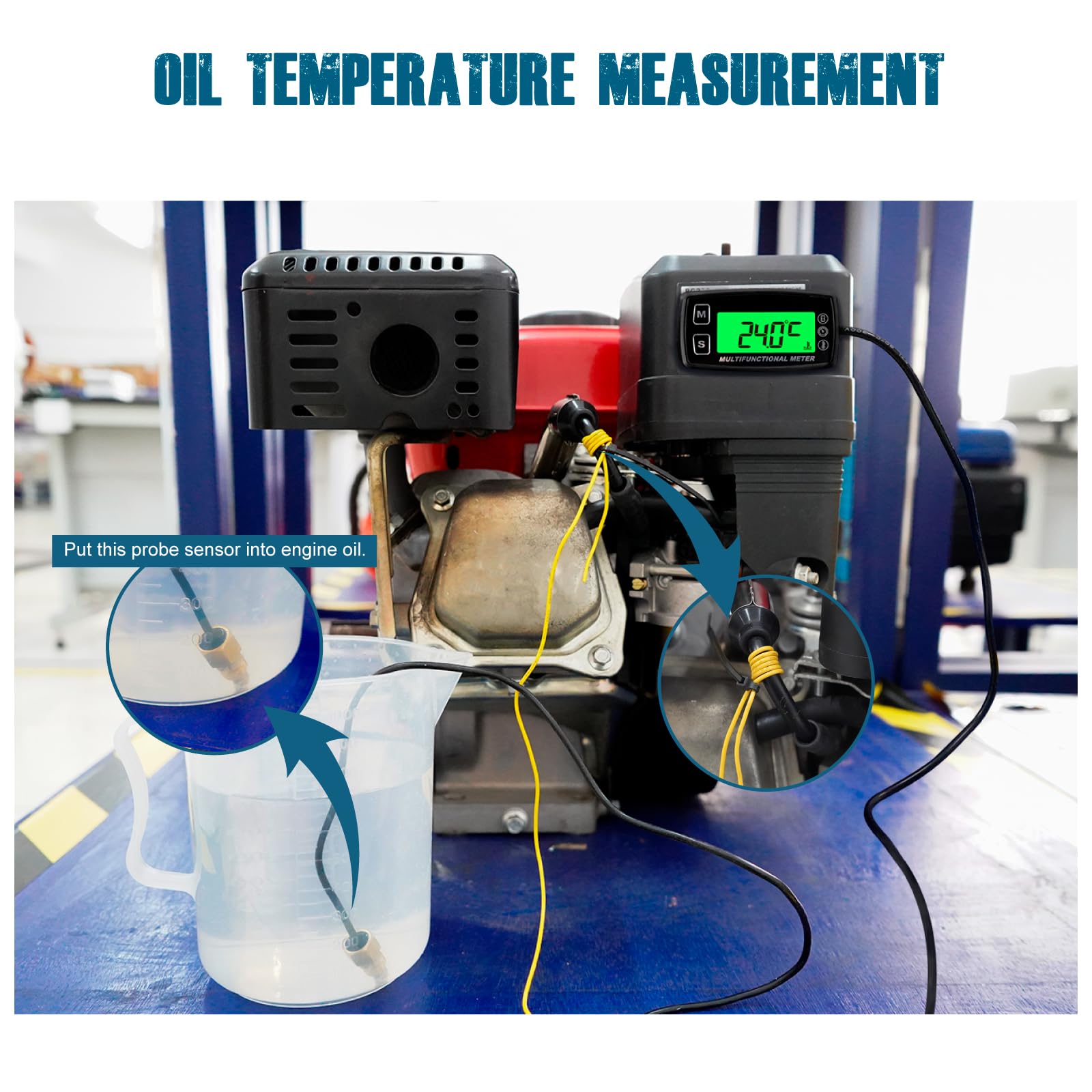 Runleader TS001 Sensor de temperatura de aceite y agua con cable de señal de RPM, rango de temperatura: -20 °C a 220 °C (-4 °F a 428 °F), diseño impermeable para cortadora de césped, generador, motoci
