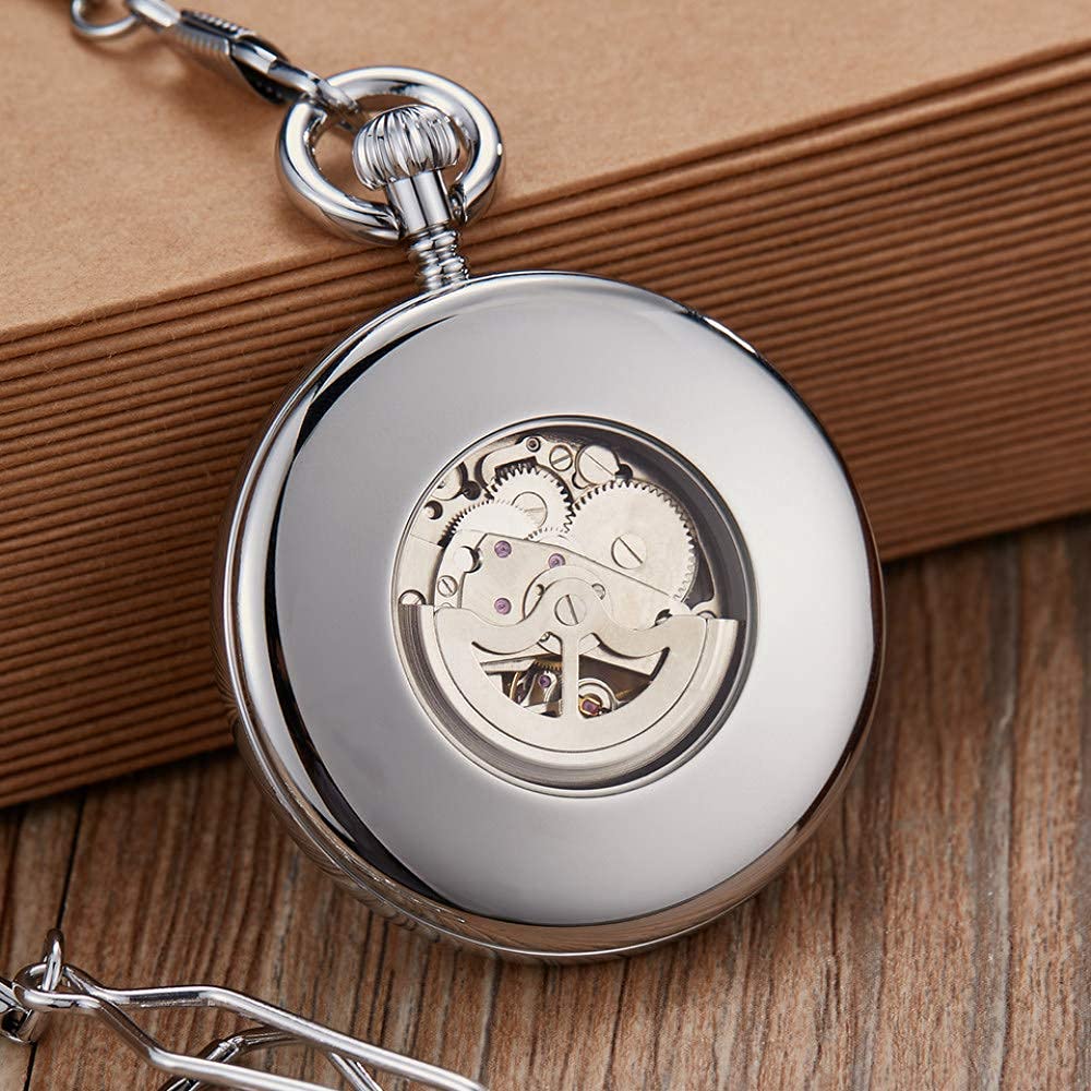 Gold Automatische Mechanische Taschenuhr Kupfer Römische Ziffern Fob Kette Anhänger