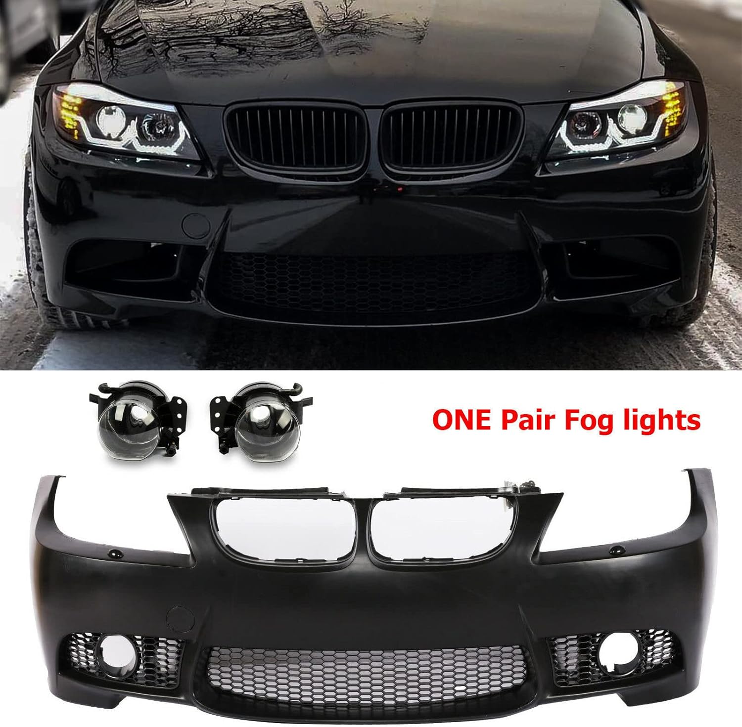 PENSUN Front Bumper Cover M3 STYLE Fit for 2009-2011 BMW E90 3 SERIES W/Fog ligths