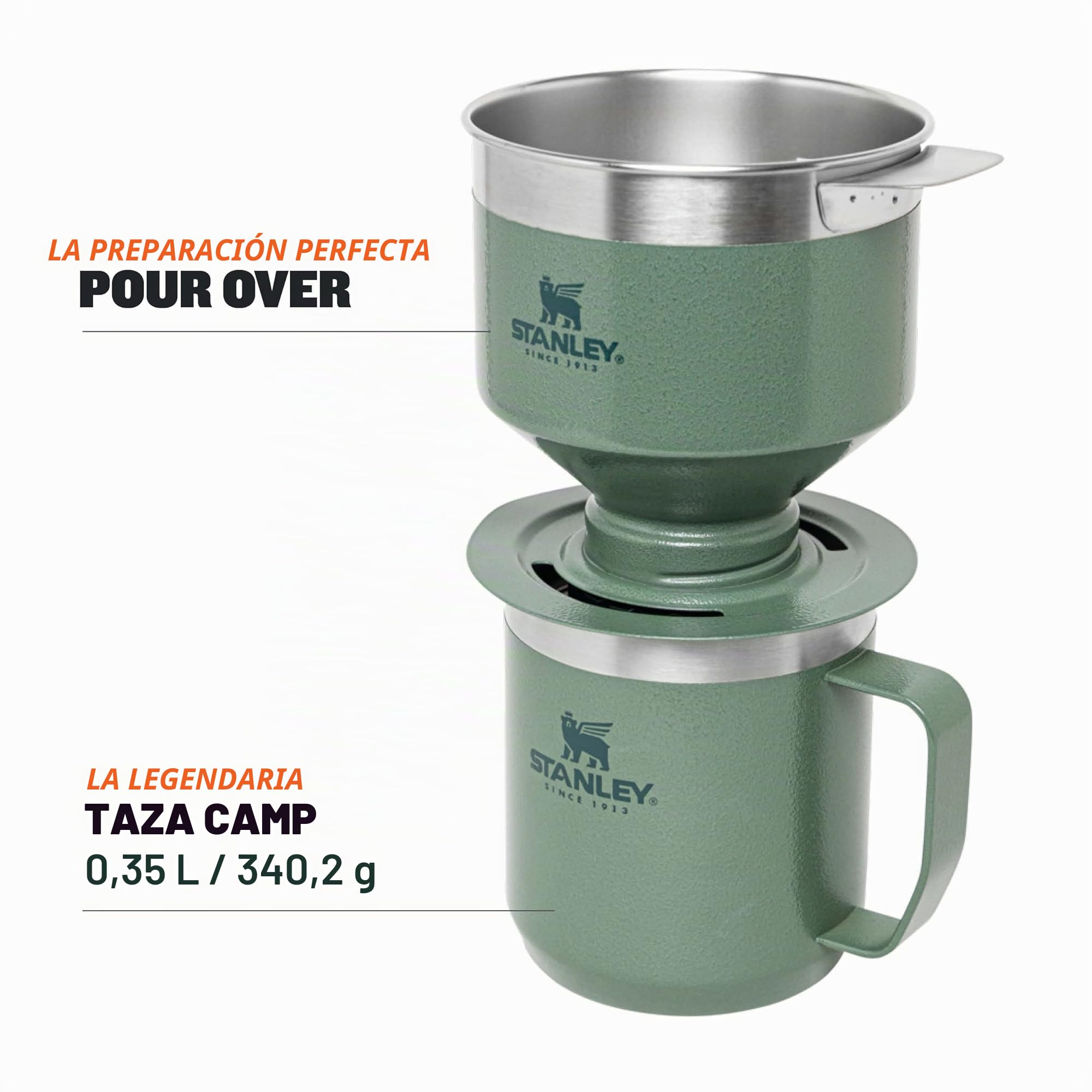 Stanley 1913 Perfect Brew Pour Over Filtro Cafe - Matte Black | 1 a 6 Tazas - Filtro de Café Reutilizable - Mini Cafetera Portátil - Sin BPA - Cafetera de Goteo de Acero Inoxidable