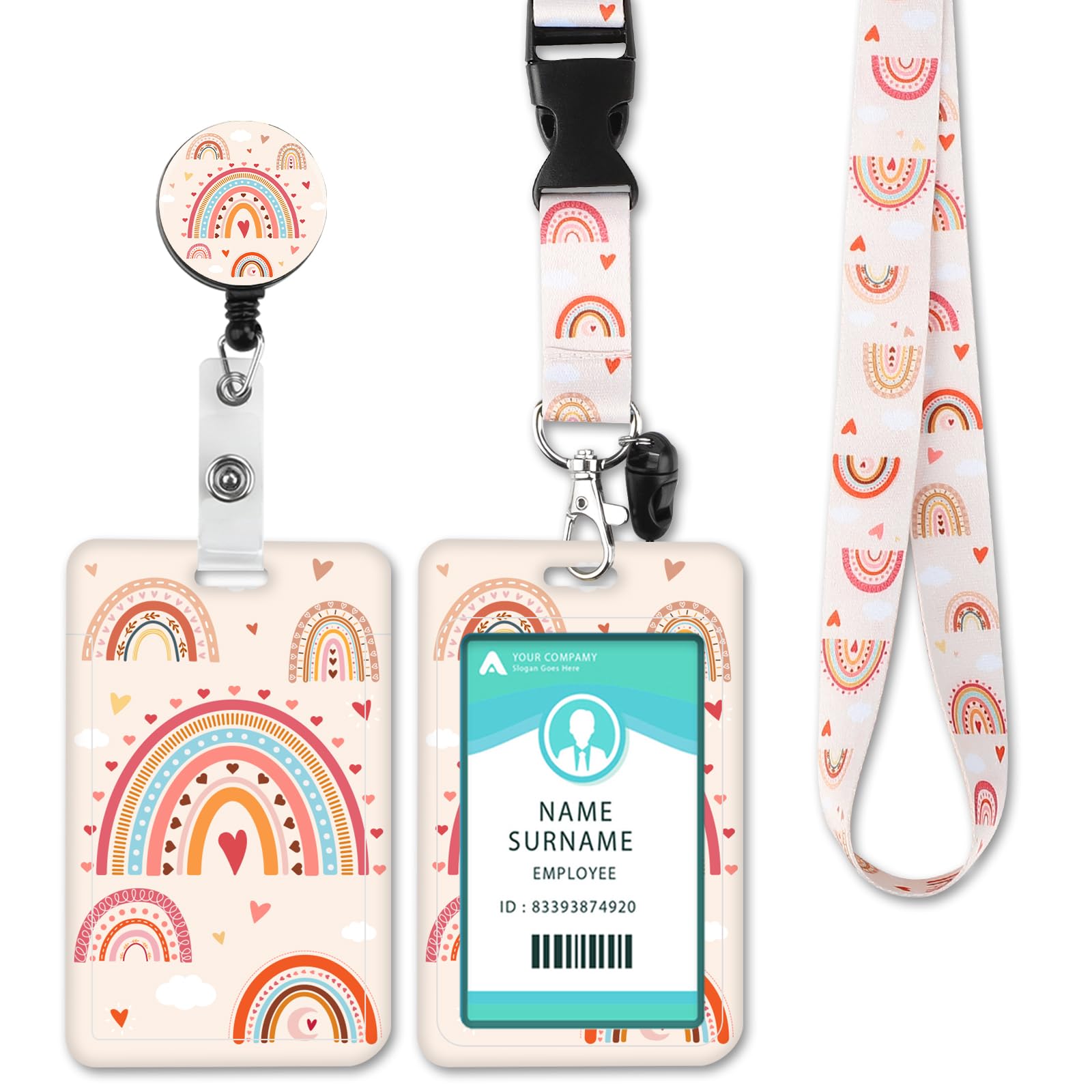 COCHIE ID Card Holder with Strap, Rainbow Colorful, Swivel Badge Holder for Women Teachers, Nurses, Doctors, Students, BADGE_HOLDER