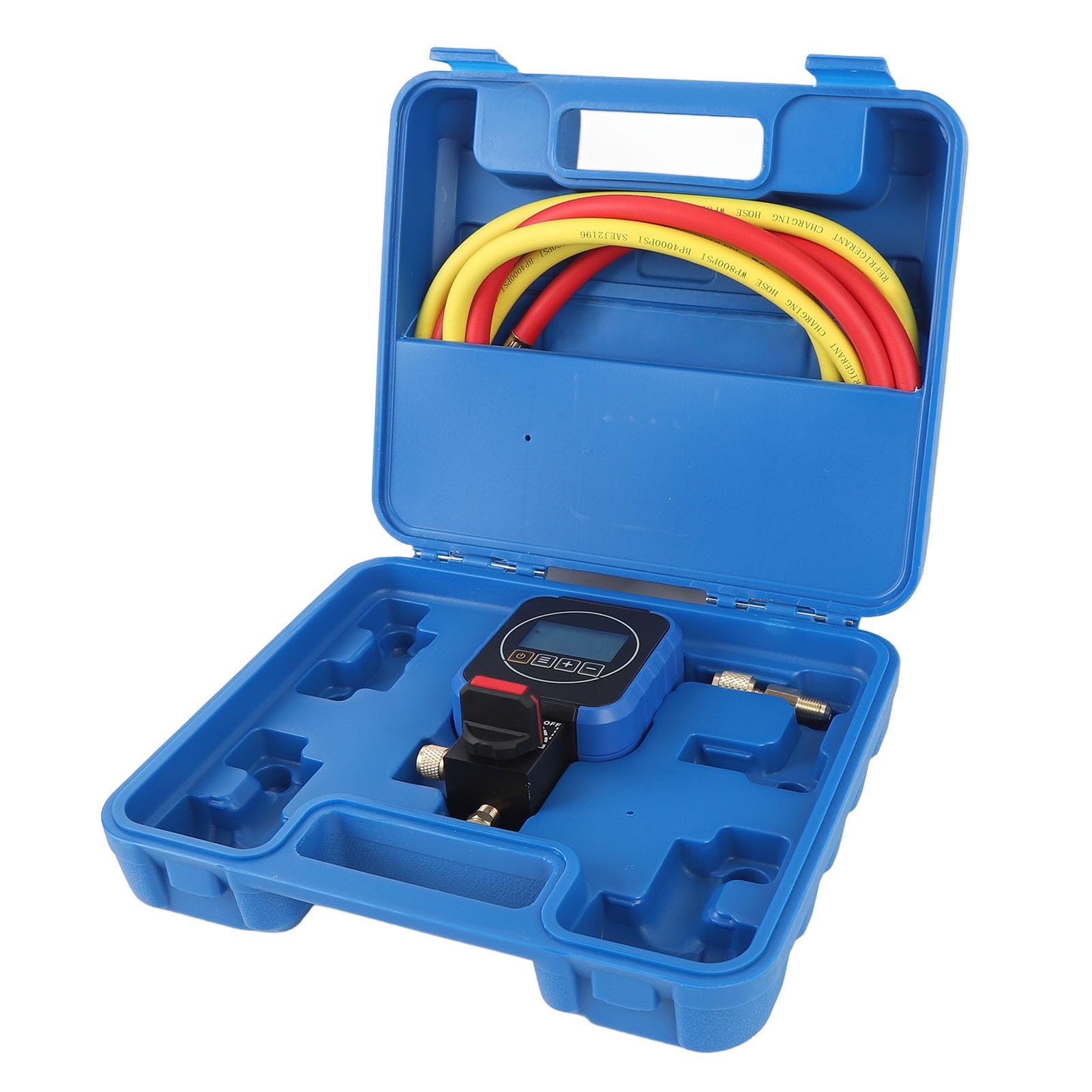 FTVOGUE Kühlmittel-Manometer, Digitalanzeige, 0–50 Bar, Hochgenaues HVAC-Druckmessgerät mit Schlauch-Set für Kältemittel R134A, R410A, R22