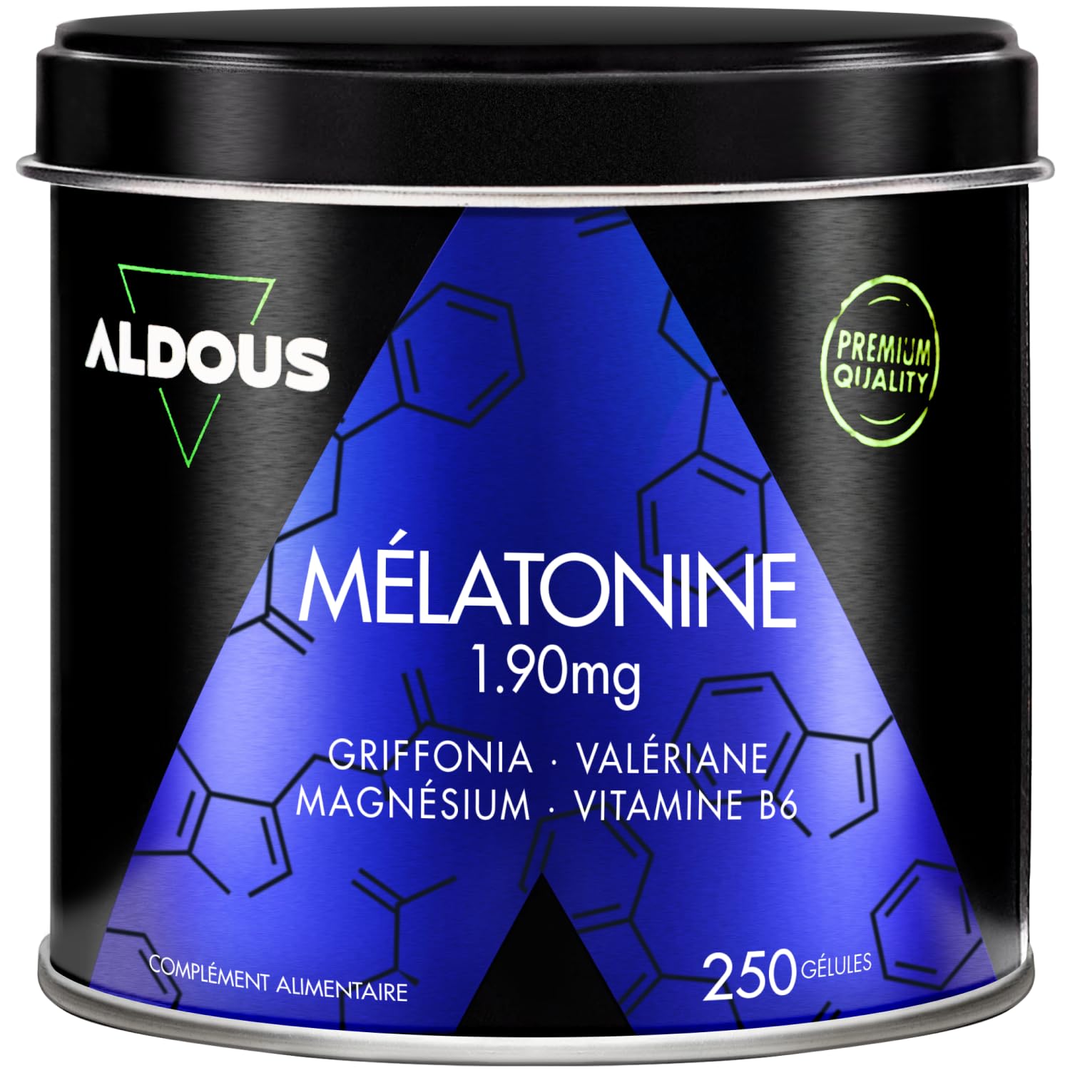 Melatonine 1,9 mg - 250 Gélules - 250 Nuits - 5HTP, Magnésium, Valériane, Vitamine B6 - Endormissement, Sommeil, Bien Dormir - Insomnie - Sans édulcorants ni OGM, sans plastique - ALDOUS