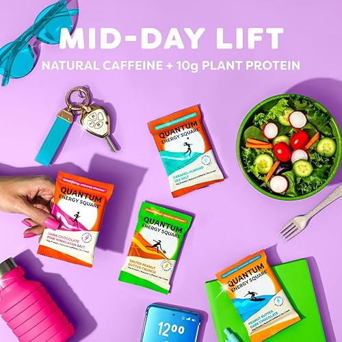 Miniatura 5 de Quantum Energy Square Barra energética con cafeína y 0.35 oz de proteína. Delicioso aperitivo saludable sobre la marcha. (vegano, sin gluten, sin