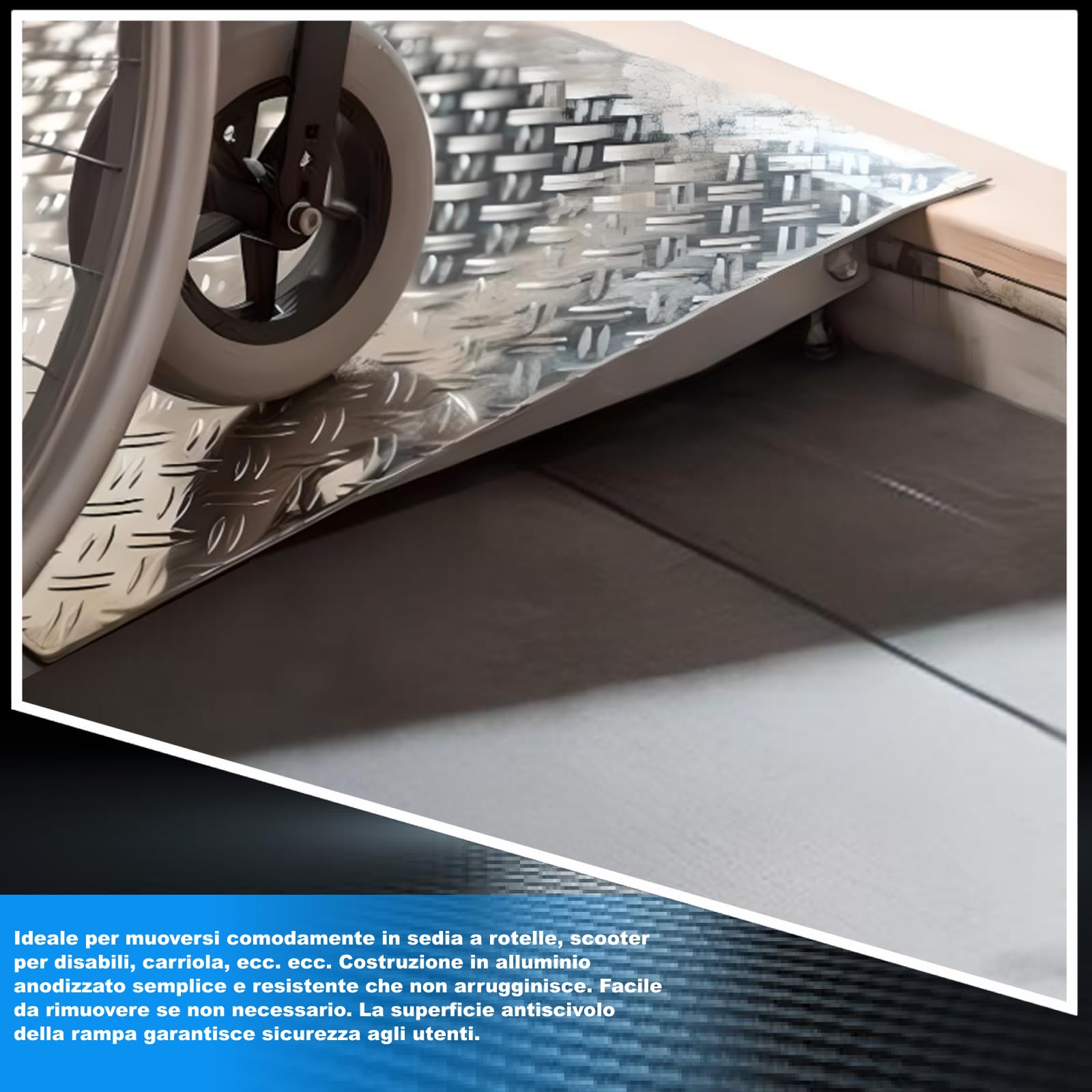 Rampa di Soglia Alluminio Anodizzato Rigida Piattaforma di Carico Altezza Regolabile Superficie Antiscivolo 1TR90