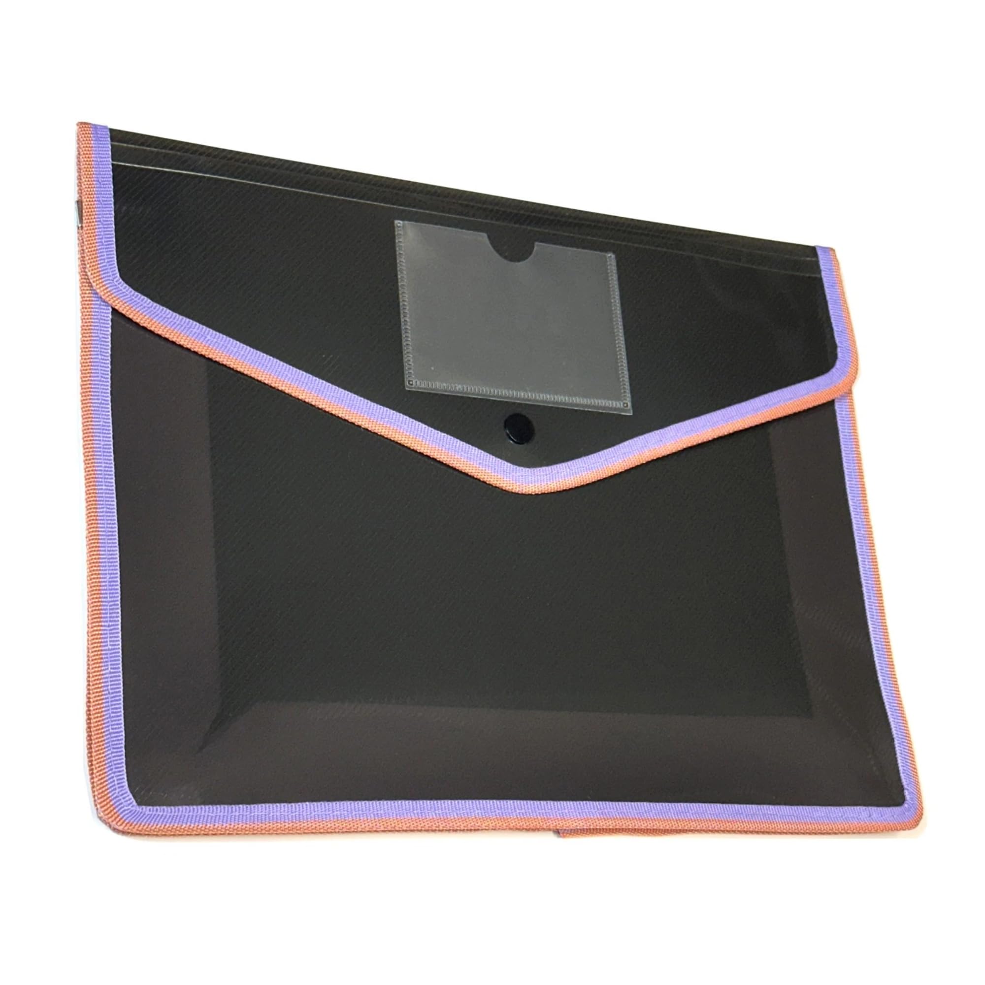 A4 Button Wallet Plastic File Folder for Paperwork Expanding Poly Envelope Document Filing Folders with Stud Closure & Business Card Pocket (Purple)