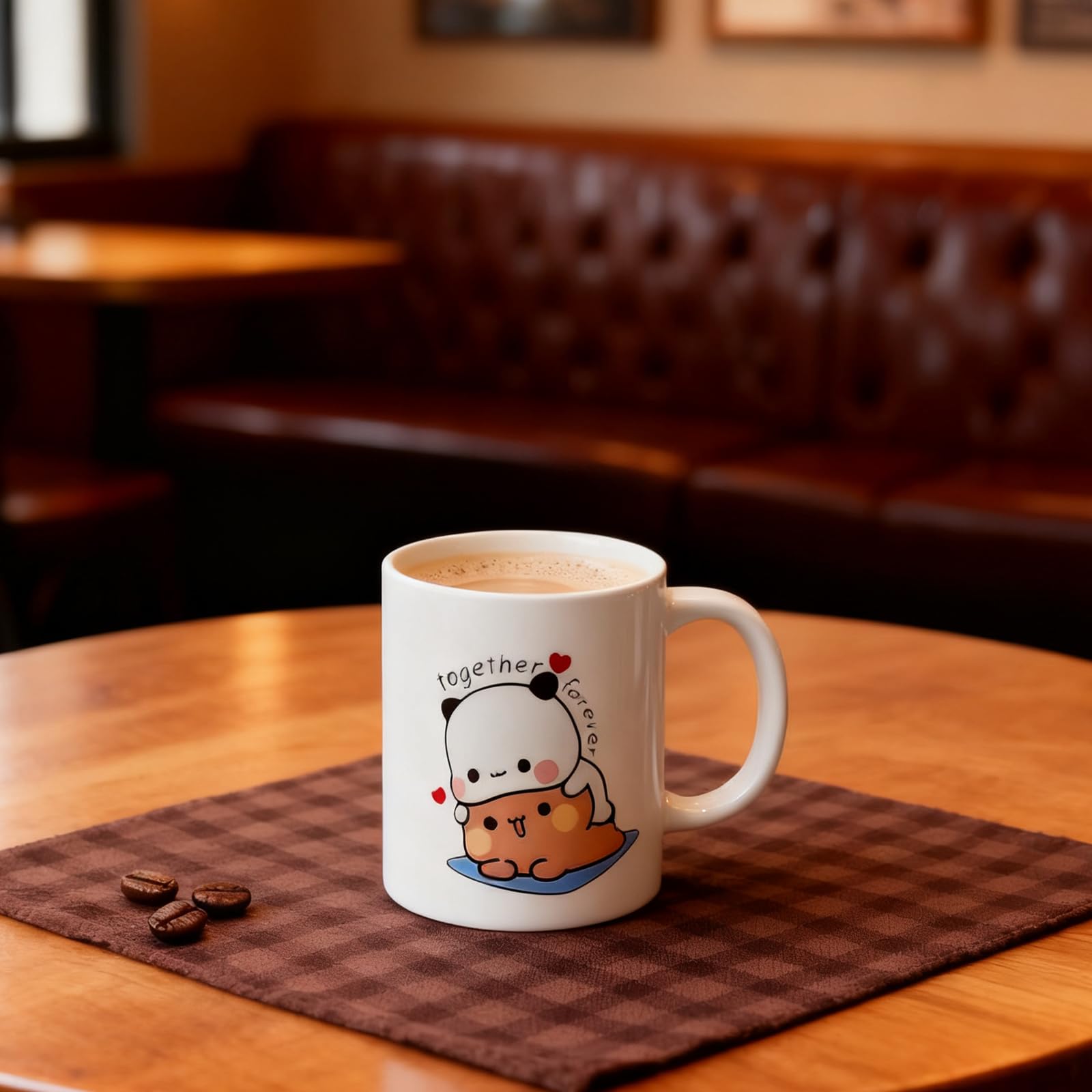 Estetyczny kubek do Bubu Dudu, 330 ml, kubek ceramiczny z okrągłą łyżeczką ze stali nierdzewnej, uroczy kubek do herbaty i kawy, zabawny miś i panda, najlepszy zabawny kubek na prezent