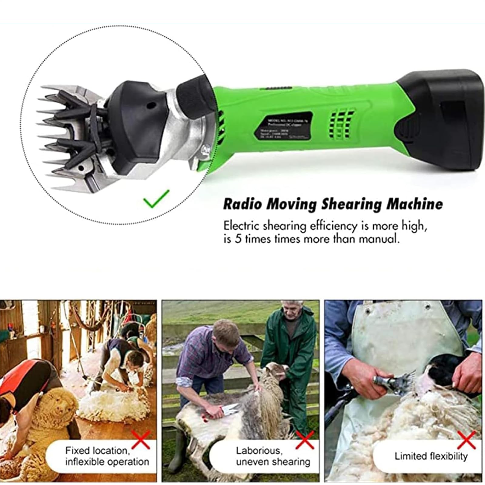 ERICAT Forbici da Lana Professionali, Tosatrice per Pecore a Batteria con Spazzola per La Pulizia, Motore da 200 W E velocità da 2500 Giri/min Regolabile, Tosatura Rapida, per Pecore, Bovini, Cavalli