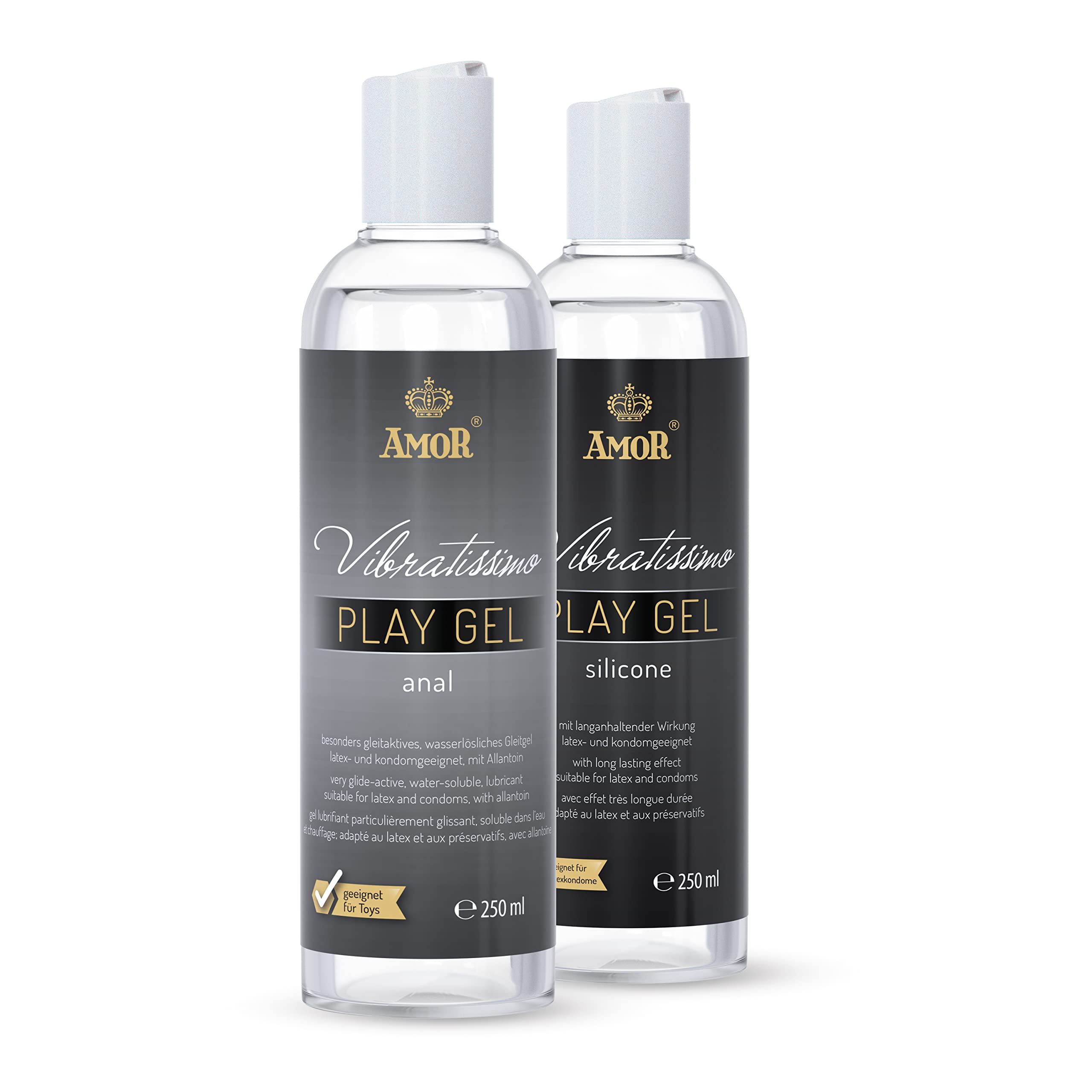 Vibratissimo Play Gel Anal & Silicone 2x250 ml | Gleitmittel extra gleitfähig | Gleitgel Set Auf Wasserbasis & Silikonbasis | Lubricant Gel Für Silikon Toys & Latexkondome geeignet