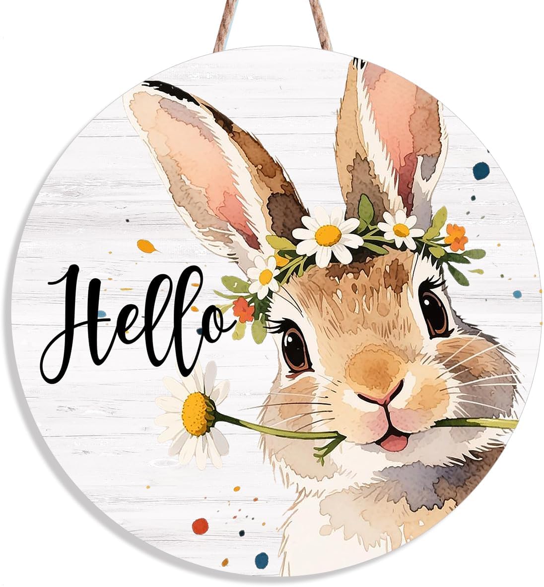 Happy Easter Door Sign, Hello Easter Wall Decorations, Bunny Rabbit Wooden Hanging Sign for Spring Holiday Indoor Outdoor Home Porch Window Hanger Decor