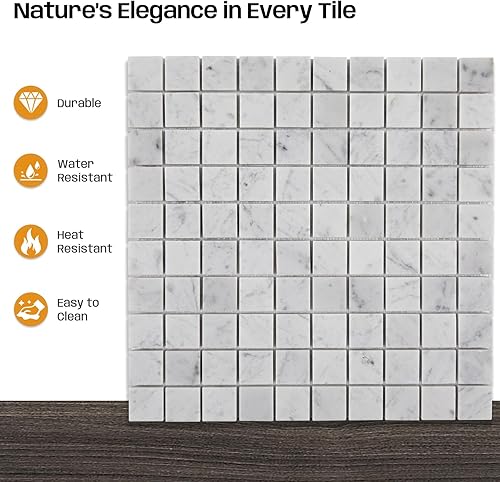 Miniatura 10 de Adolif Carrara - Mosaico de mármol blanco, mármol 100 % natural, pulido, mosaico de mármol blanco Carrara para cocina, baño, pared o ducha, 5 hojas,