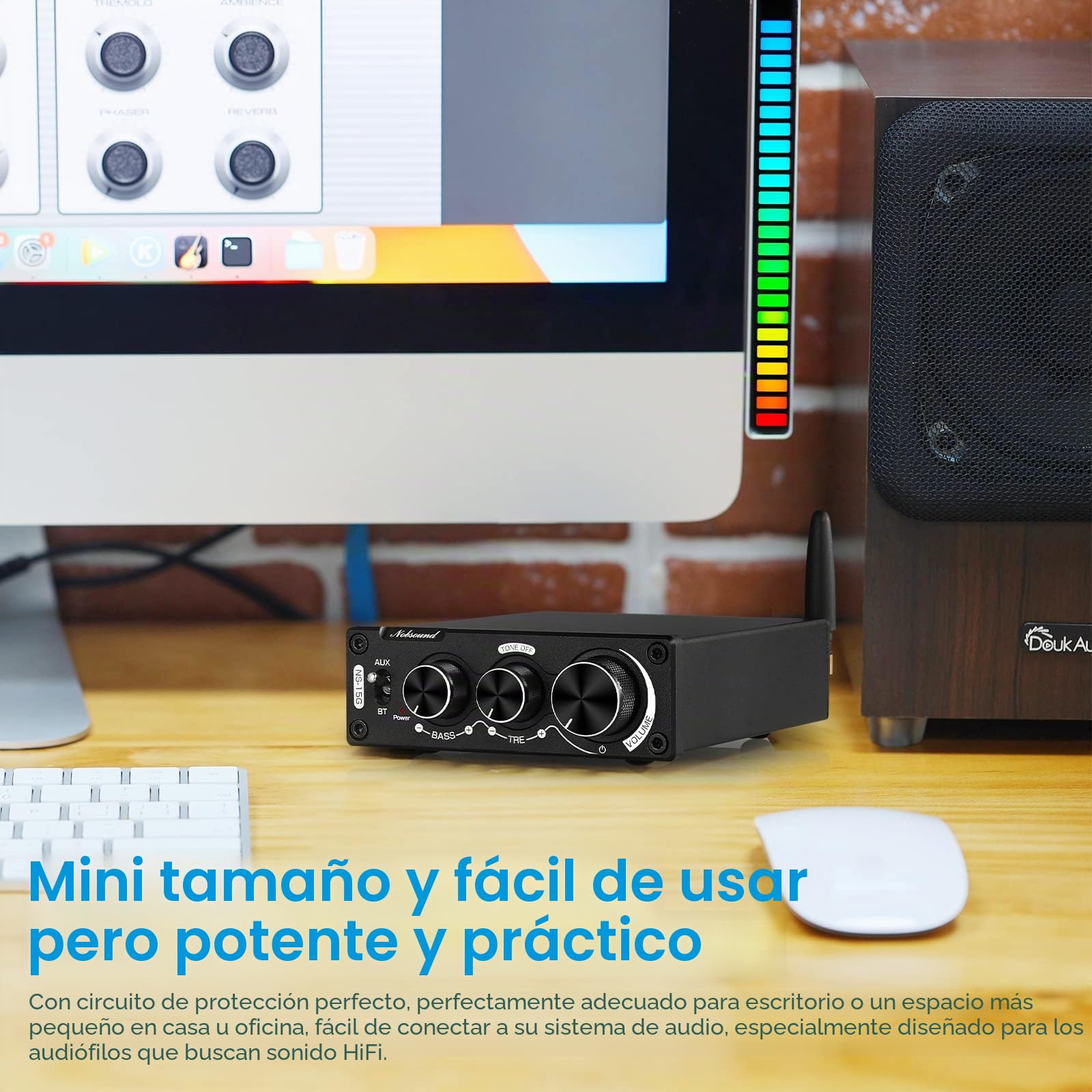 Nobsound Mini Amplificador Digital Bluetooth HiFi Estéreo 200W con ajustes de graves y agudos para altavoces domésticos