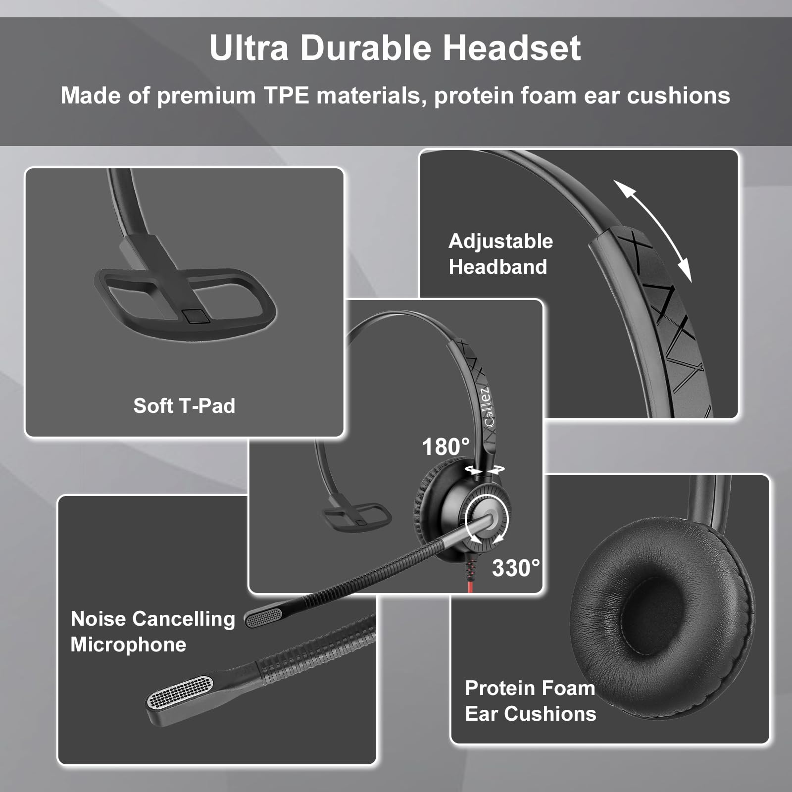 Callez G700TA - Auriculares USB con micrófono con cancelación de ruido, auriculares con cable para PC portátil (Windows/Mac) Teams Zoom Skype ligeros y cómodos para oficina en casa