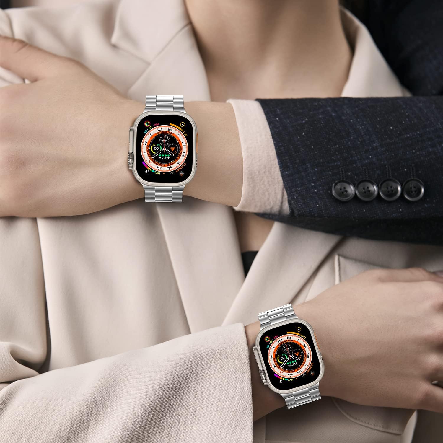 HITZEE Compatible with Apple Watch Ultra Band 49mm Business Stainless Steel Metal Strap Men Women Link Bands Compatible for Apple Watch Ultra 3/2/1, 49mm Silver - Image 7