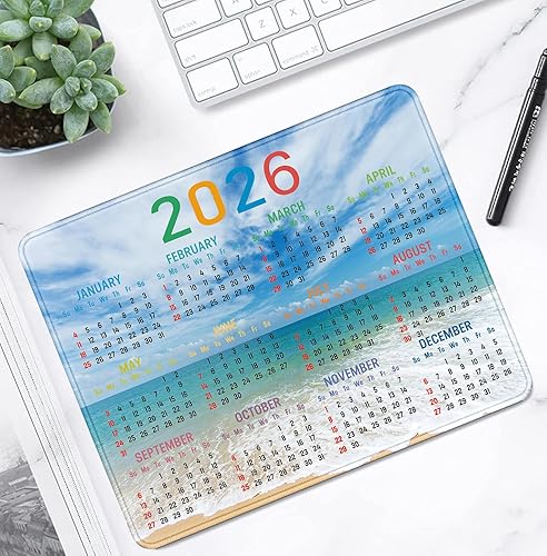 Miniatura 5 de Alfombrilla de mouse con calendario 2026, con borde cosido para juegos, alfombrilla de mouse rectangular de goma de cloropreno antideslizante para