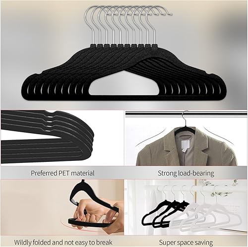 Miniatura 7 de Perchas de terciopelo para ropa, paquete de 50 perchas antideslizantes y duraderas, perchas de fieltro giratorias de 360 grados, perchas ligeras