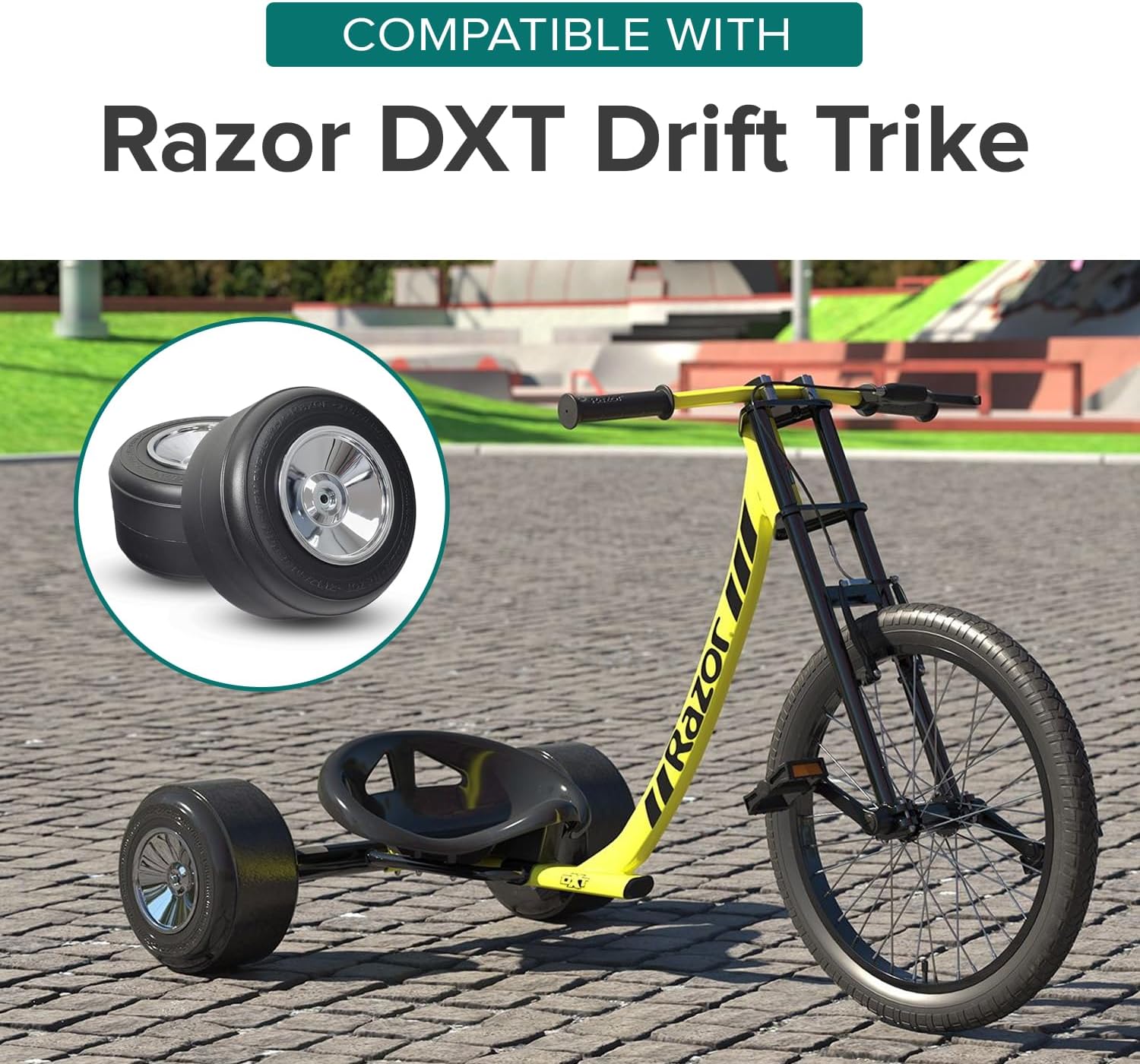 AlveyTech Rear Drift Wheels for the Razor DXT Pedal-Powered Drift Trike (Set of 2) - Replacement Pair 10" Wheel with Slick Tires for Non-Electric Power DXT Tricycle Model Only (W20030501048)