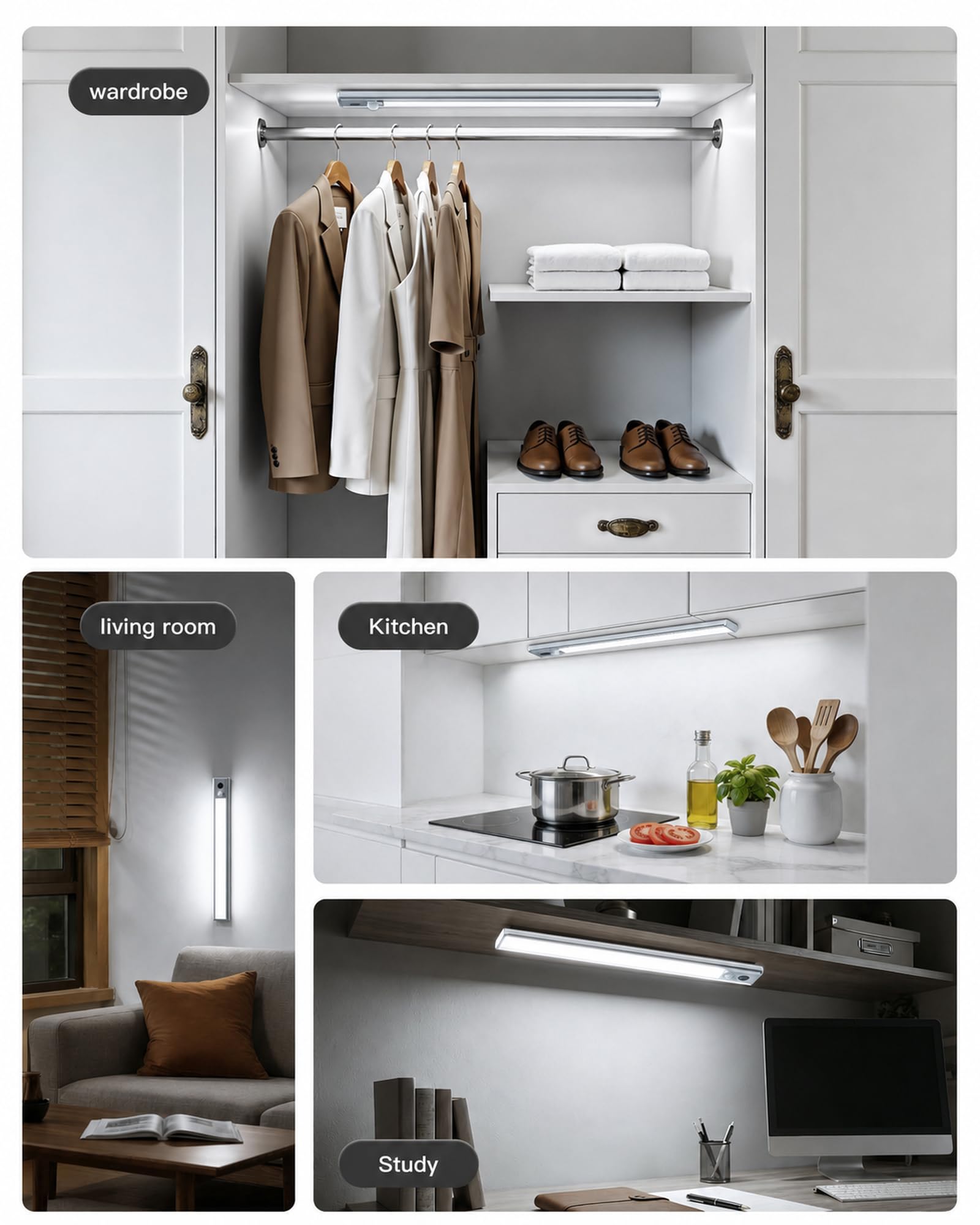 LROLTEF Luce LED Sottopensile Cucina Dimmerabile Lampada Cucina 26CM 6500K | 1800mAh Con sensore di Spostamento Manuale Armadio Sensore di Movimento Magnetica Ricaricabile per Cucina Adesiva 2P Argento