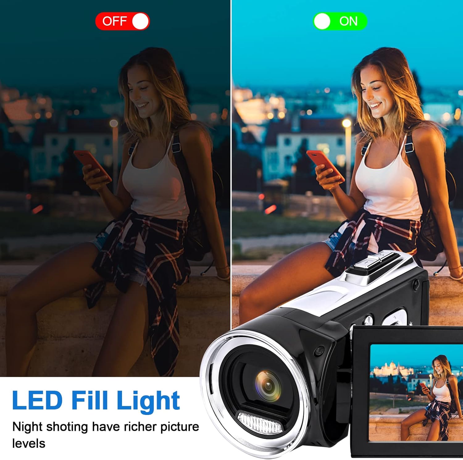 Heegomn camcorder showing the effect of the LED fill light in a night scene