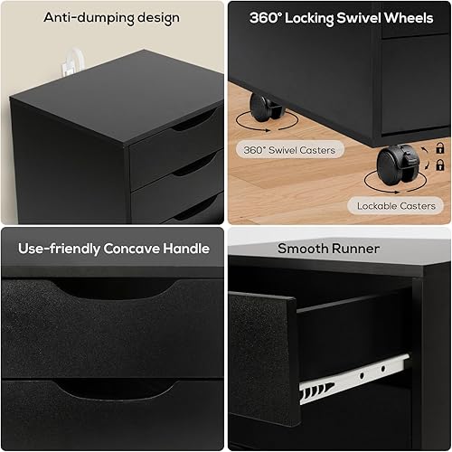 Miniatura 6 de TUSY Organizador de 5 cajones con almacenamiento de gabinete inferior, cómoda alta con ruedas giratorias, armario de almacenamiento para oficina en