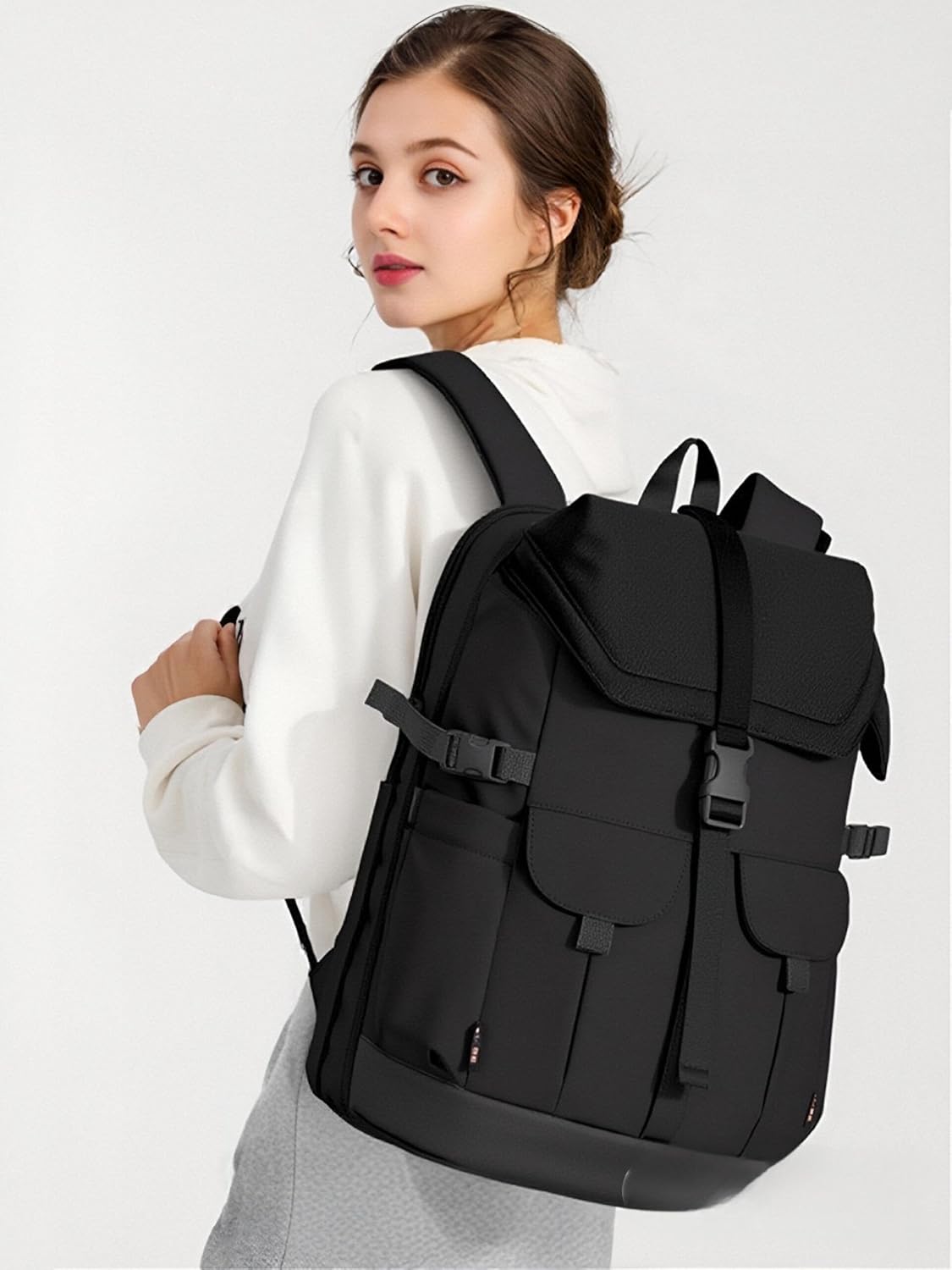 aji Travel Laptop Backpack for Men Women, Large School BackpackFit 17 Inch Laptop, Carry on Backpack for Airplanes, Water Resistant & Comfortable College Computer Backpack(Obsidian Black) - Image 8