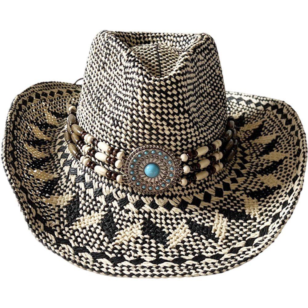 Sombrero De Vaquero De Color a Juego, Sombrero De Paja Vaquero Occidental, Sombrero De Playa Étnico, Sombrero De Vaquera De Paja De Ancha De Verano