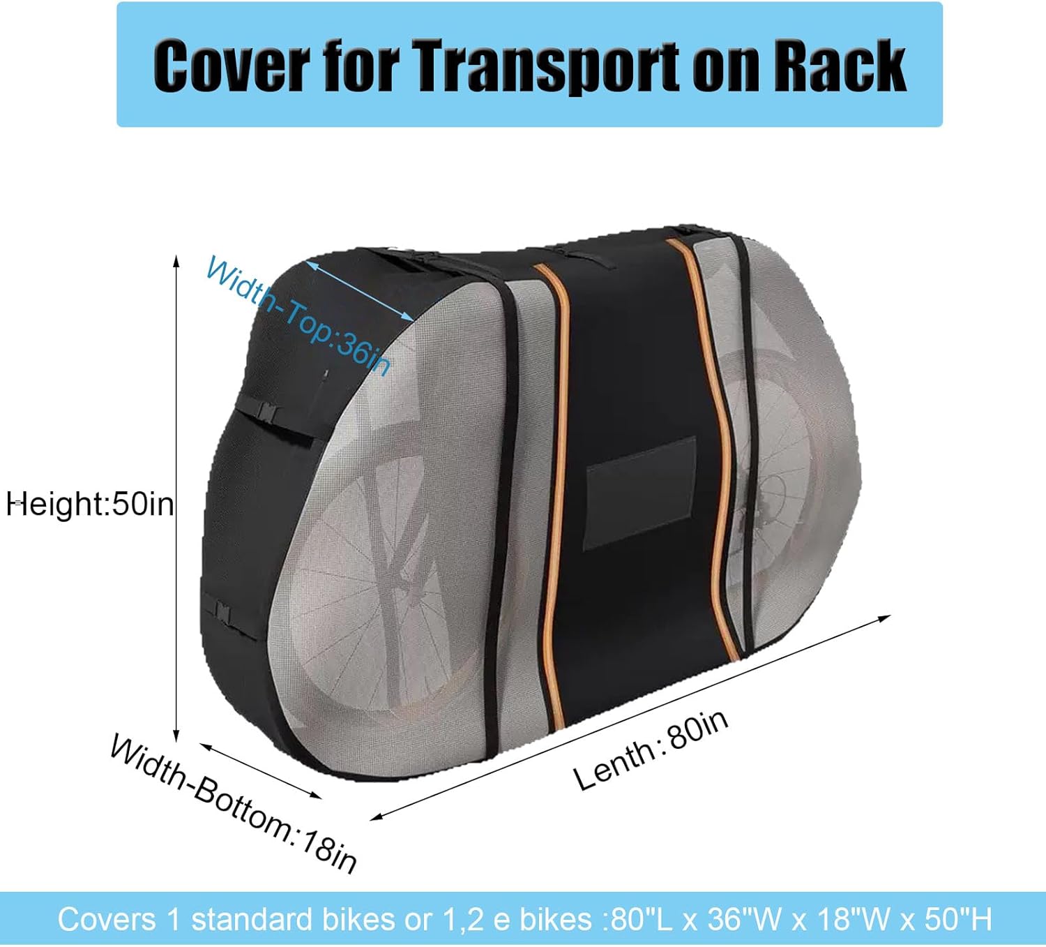 Bike Cover for Transport On Rack, Waterproof Bike Cover for Transport 1,2 Bikes on Car Rear, with Two Elastic straps and Reflective Strips, Visible tail lights,80"L x 36"W x 18"W x 50"H