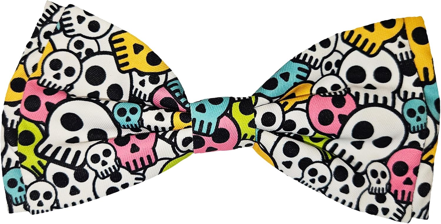 Huxley & Kent Pet Bow Tie for Dogs & Cats - Halloween Adjustable Hook & Loop Collar Accessory - Cute & Comfortable for Holidays & Celebrations - Cotton Candy Skulls, Sm/Md