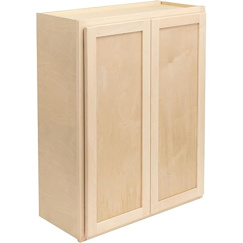 Quicklock RTA (Ready-to-Assemble) 42" Tall Wall Kitchen Cabinets - Shaker Style | 100% Hardwood | Made in America | Soft Close Hardware (Raw Maple, 12" D x 30" W x 42" H)