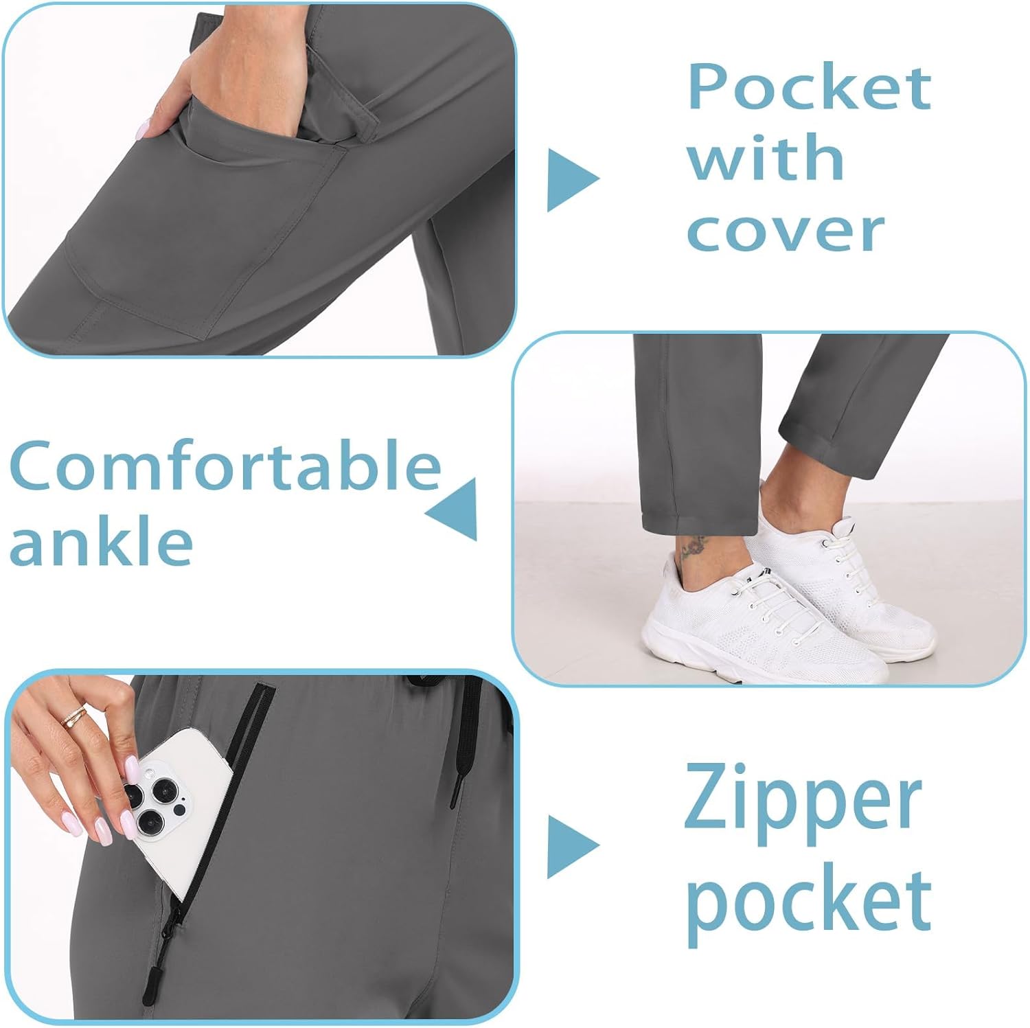 Hiking Pants Women UPF 50+ Cargo Quick Dry Water Resistant Elastic Waist 4 Pockets Lightweight Travel Work Casual Running - Image 5