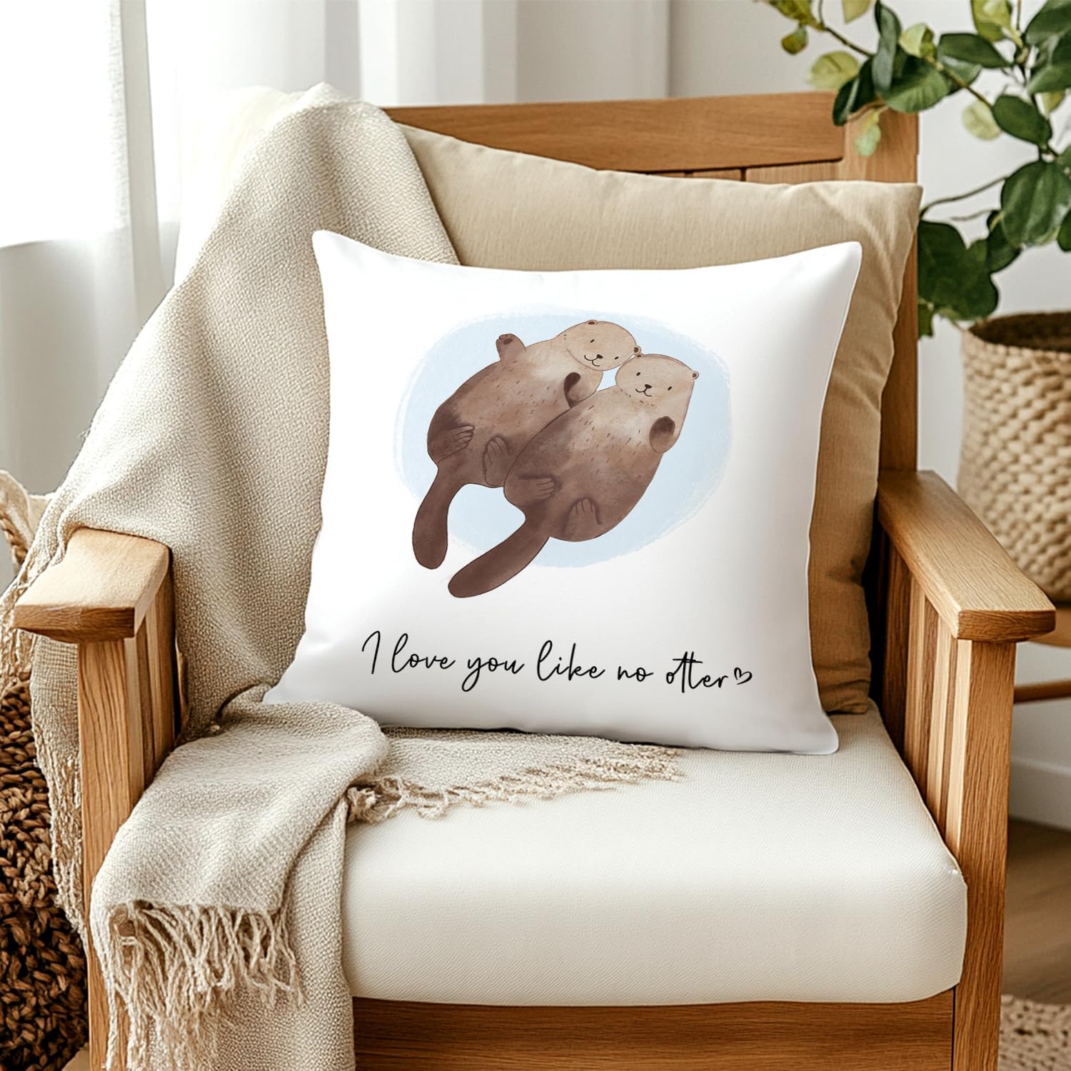 Funny Otter Gifts Throw Pillow Covers 18x18, Otters Gifts for Women, Otter Decor, Otters Lovers Gift Pillow Covers for Bedroom Home Living Room