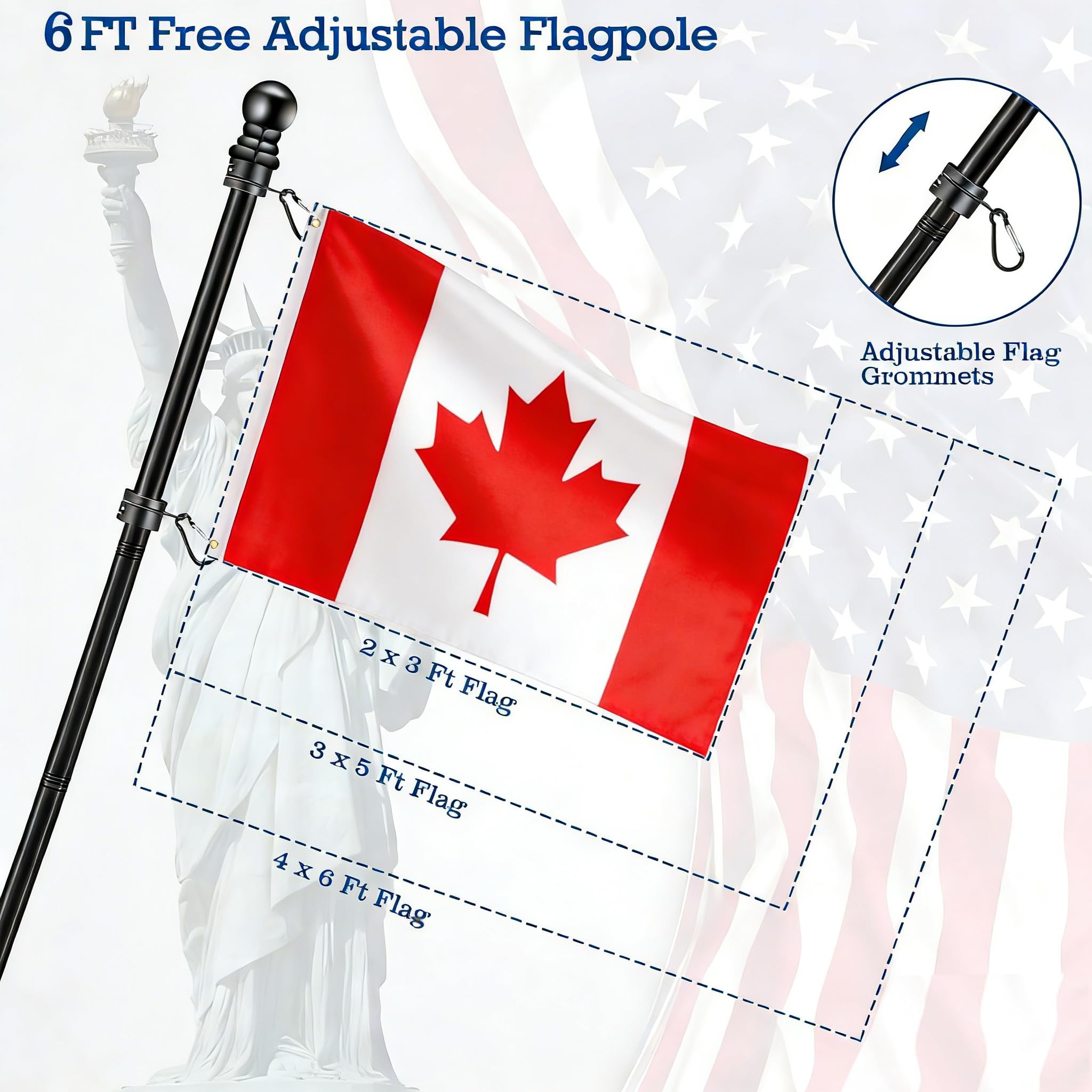 Black Flagpole Kits for Outside House, 6 FT Thickened Stainless Steel Porch Wall Flag Pole for 3x5'/4x6' Flag, 1" Anti-Wrap Spinning Flagpole Ring, 180° Adjustable Multi-Position Bracket Holder - 5