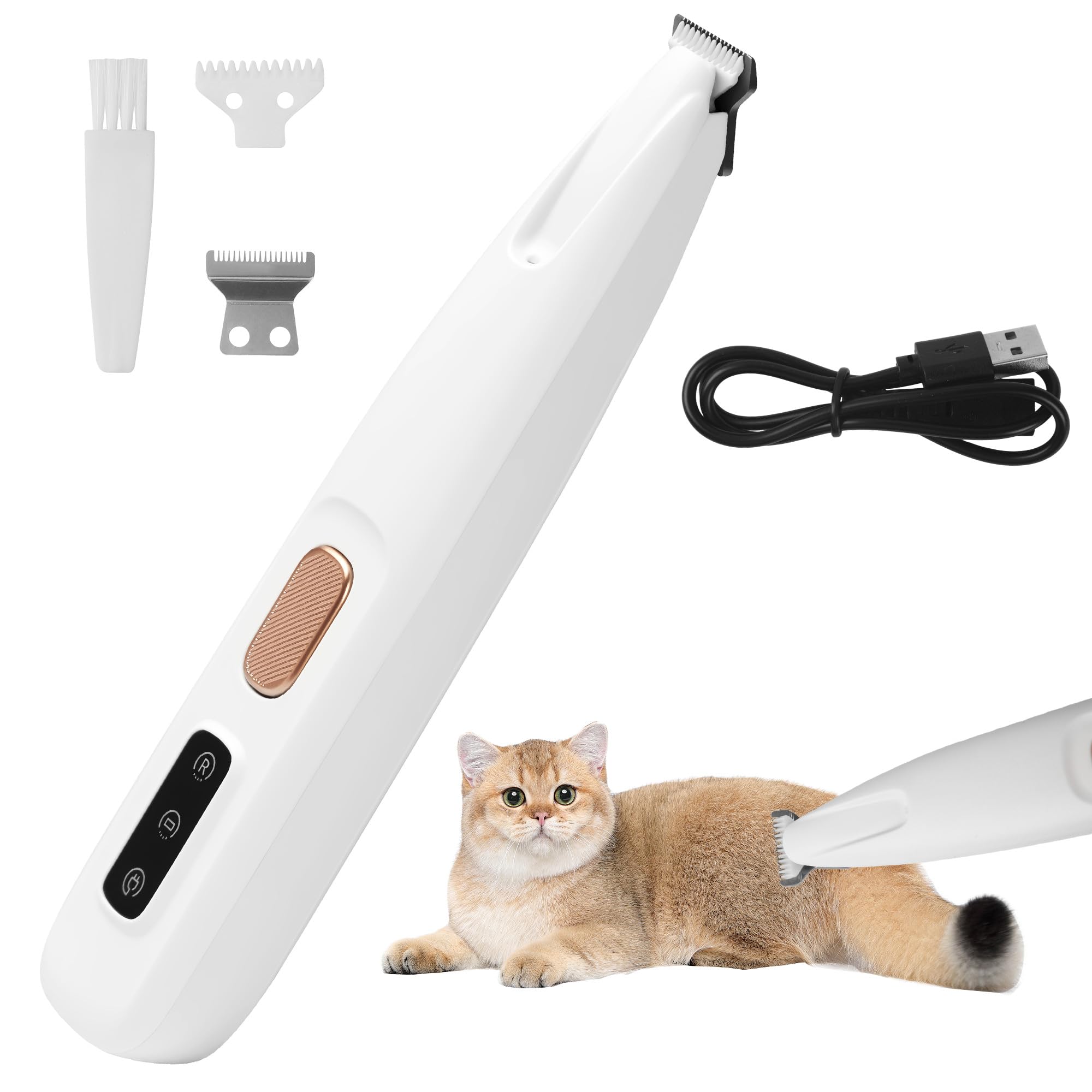 Haustierhaarschneider mit LED-Licht,PawTrim Pro Leise,Kabellos Haustier Rasierer Mit USB,Wiederaufladbar Pfotentrimmer,Wasserdichter,für Reparatur Hund, Katze, Füße, Ohren, Gesicht (F5-01)