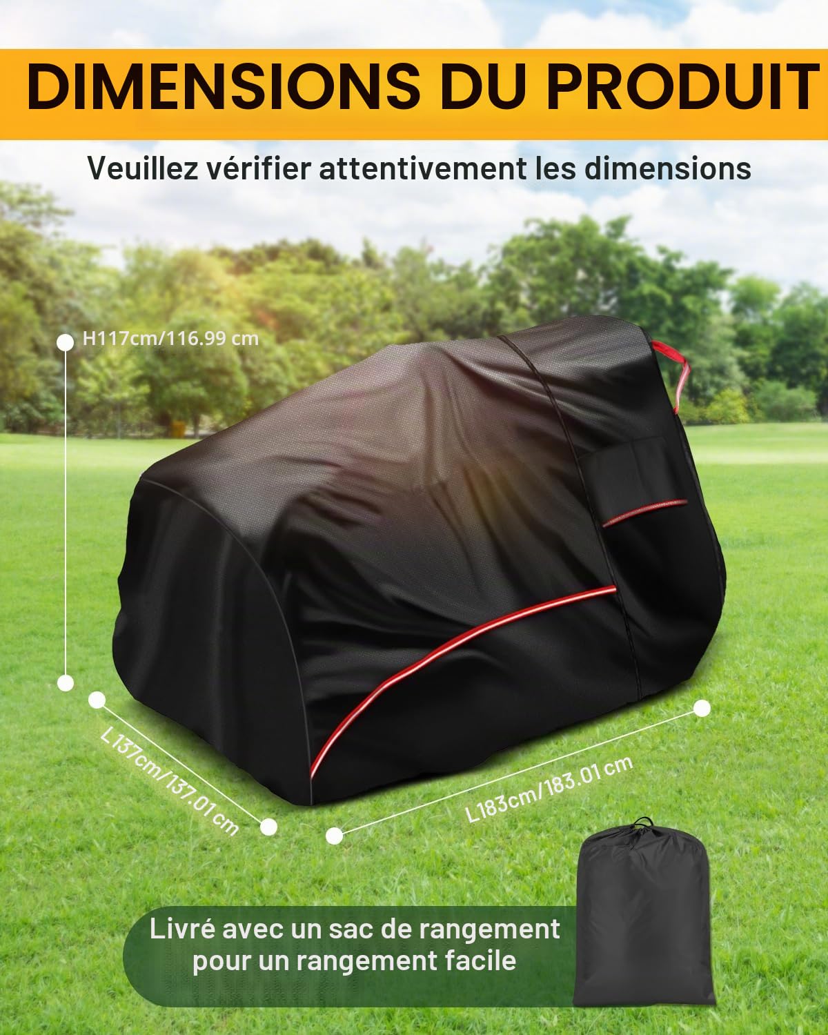420D Housse de Tracteur Imperméable Bache Protection Tondeuse Autoportée Bâche Tracteur Tondeuse Extérieur Anti-UV avec bande Réfléchissante et Boucle Coupe-vent 183 x 137 x 117cm