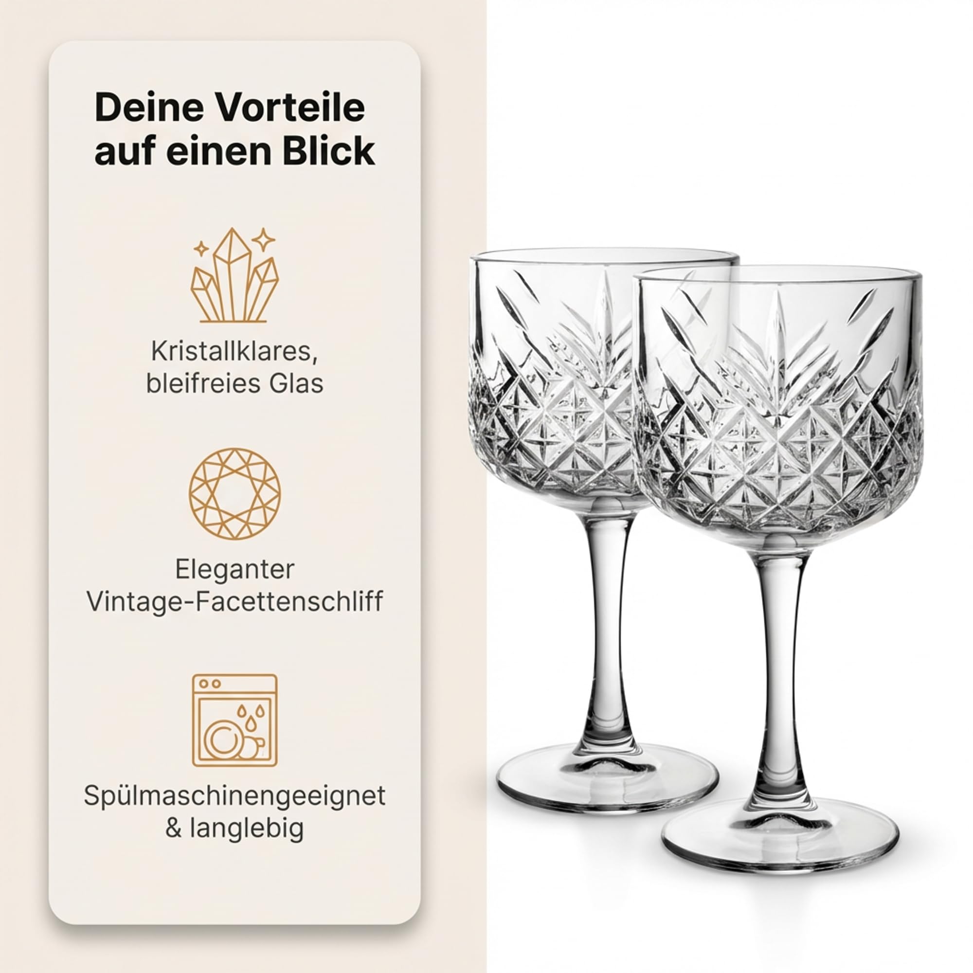 by Pasabahce Timeless Cocktailgläser 490 ml, 12er Set, Gläser aus Kristallglas, Facettenschliff, spülmaschinengeeignet