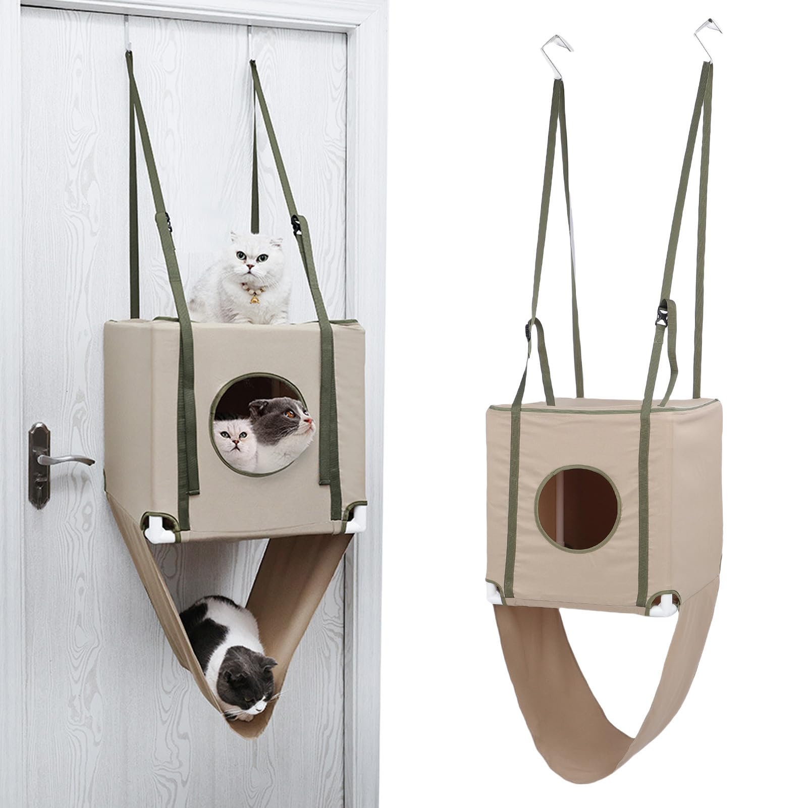 Amaca per Gatti, Cuccia per Gatti Sospesa con Porta a Doppio Strato e 2 Livelli con Finestre Traspiranti e Design Robusto, Amaca per Animali Versatile Stagionalmente, con Materiale in
