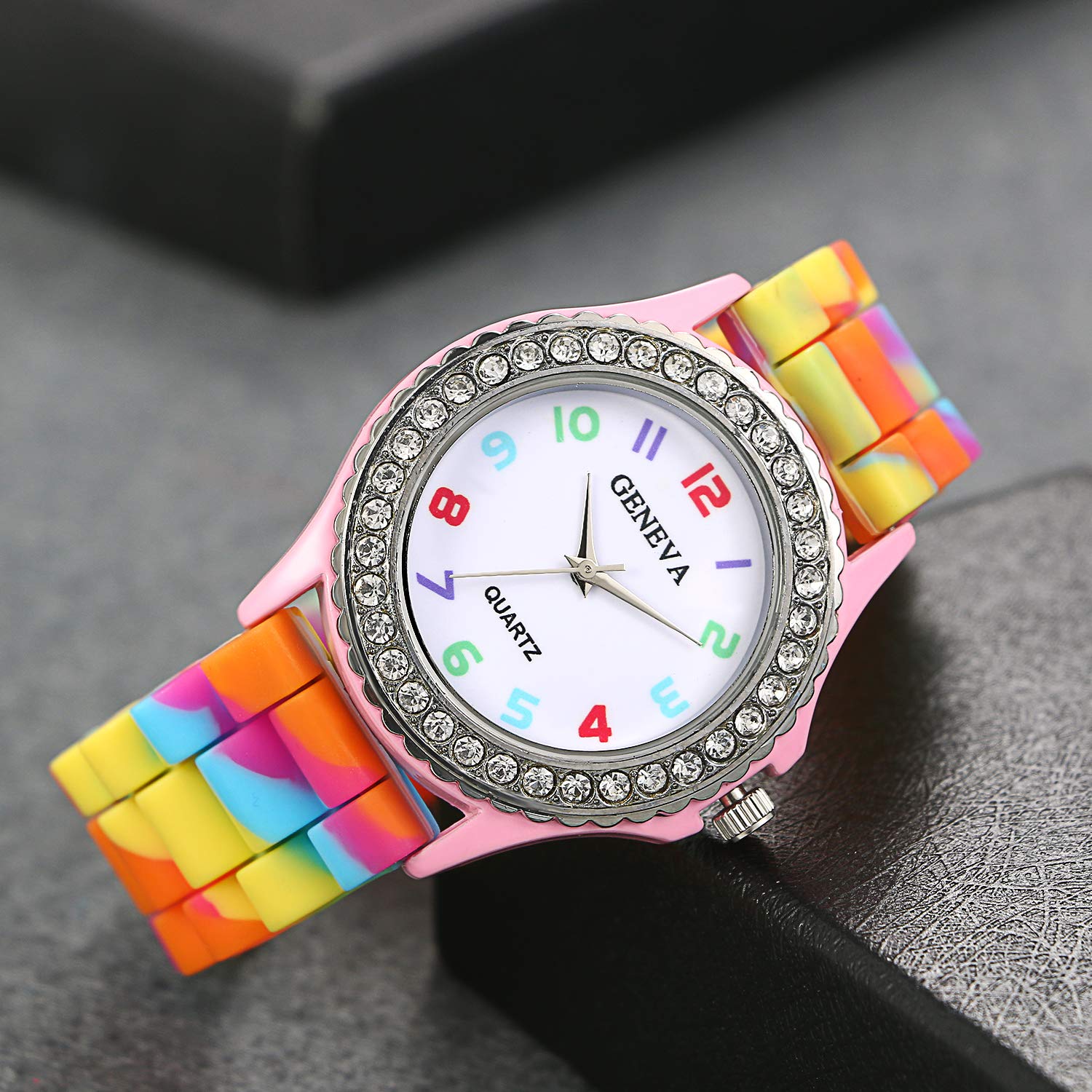 Ibohevo Silicone Colorful Band Watch: Women Men Rainbow Rhinestone Cute Jelly ACrystal Multicolor nalog Quartz Wristwatch
