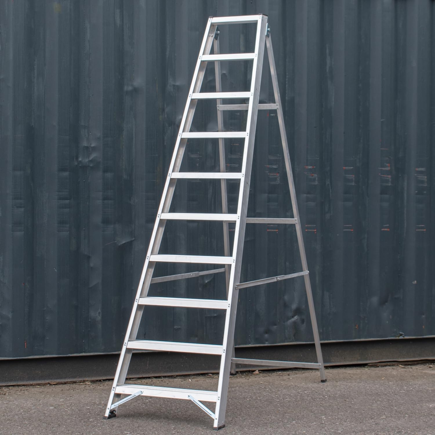 Bps Access Solutions Silver Bps® Industrial Swingback Step Ladder/Ladders | 150Kg Load Capacity | Aluminium | Heavy Duty | En131 Pro Certified | 2.61M Height | 10 Steps