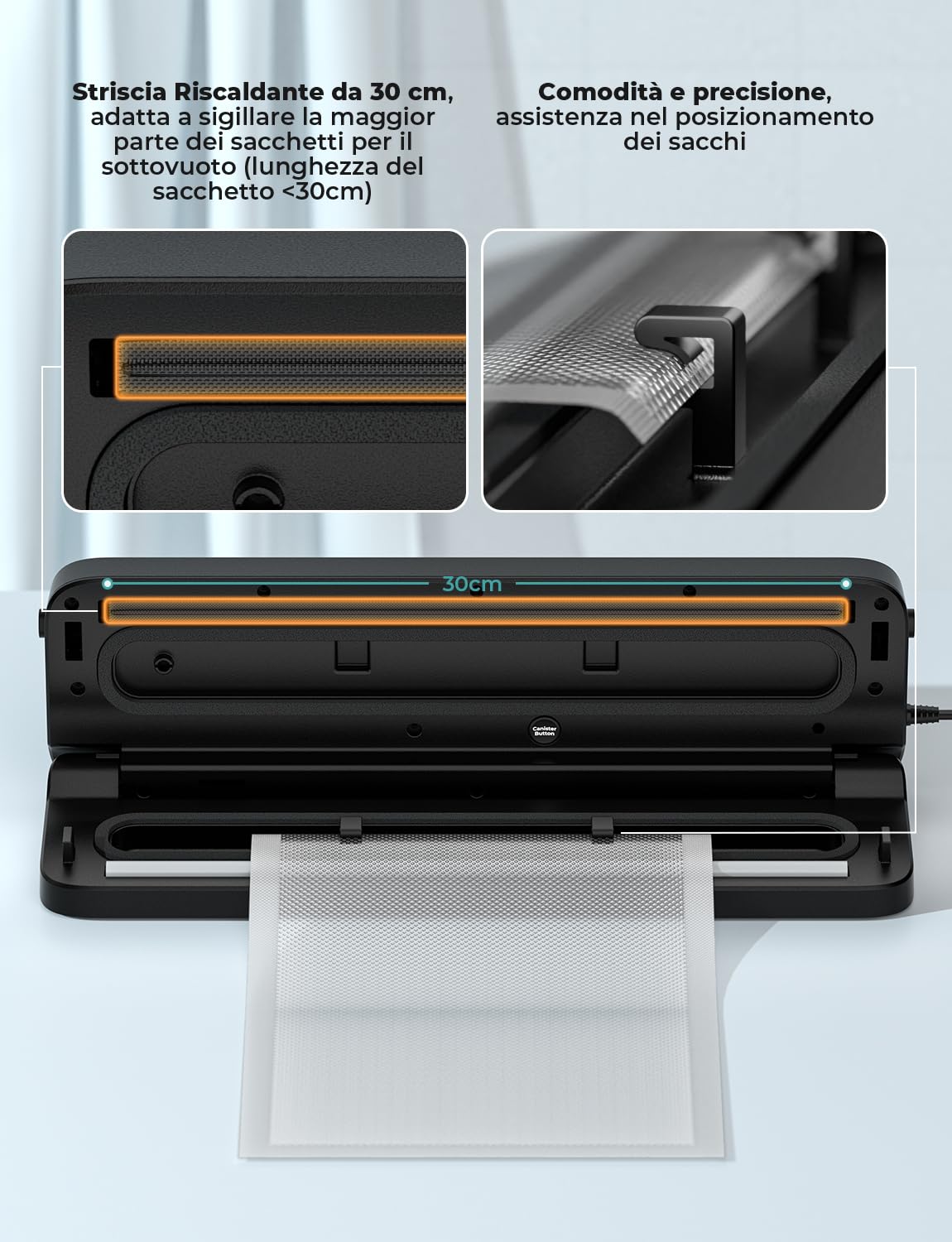 Macchina Sottovuoto Alimenti 5 in 1, Automatica Sigillatore Sottovuoto Macchina per Alimenti Secchi che Umidi, con 10 Sachetti Sottovuoto e Tubo Sottovuoto, Nero