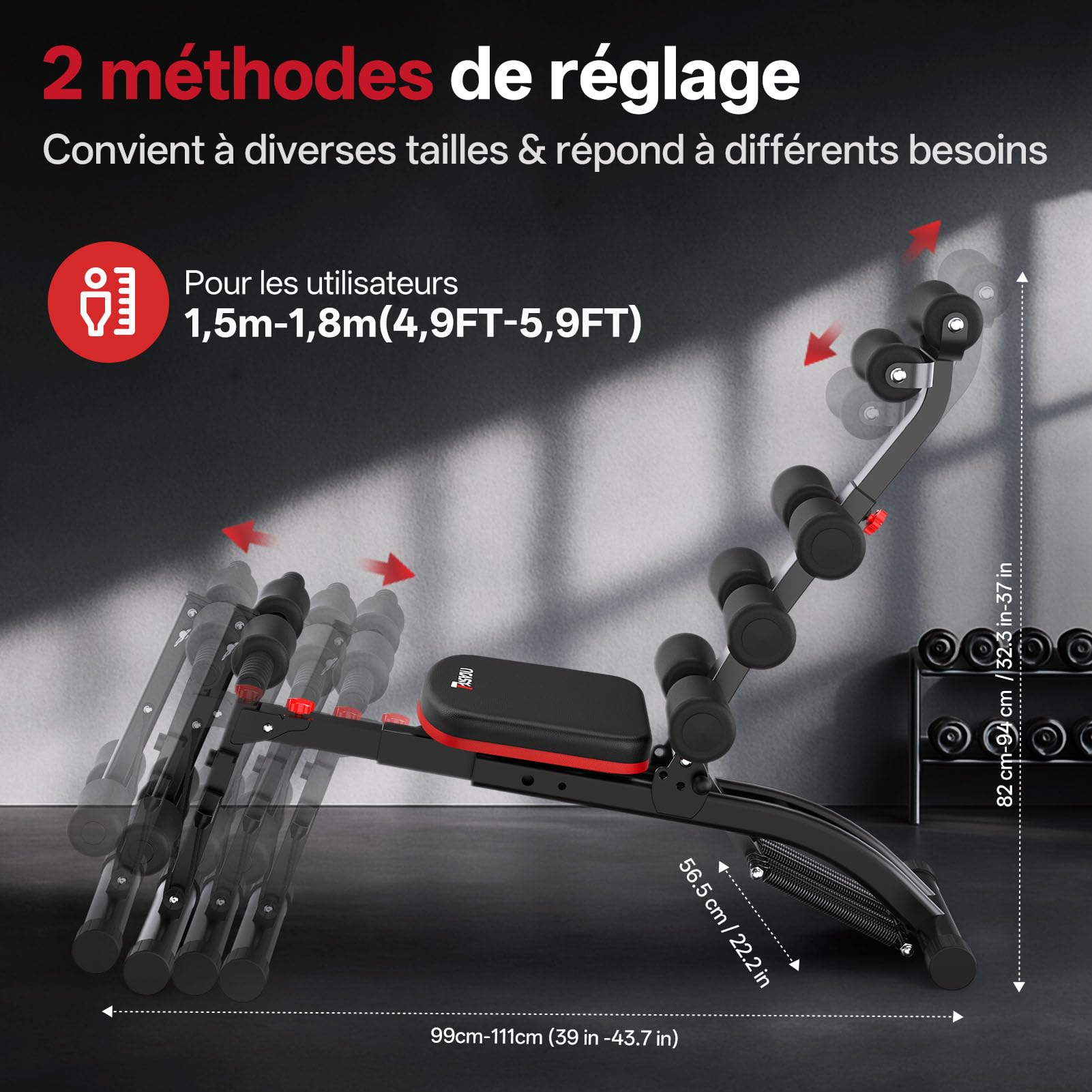 PASYOU Appareil Abdominal avec Bandes Résistantes, Entraîneur Abdominal Pliable Multifonctionnel Réglable, Banc de Musculation 135 kg pour Salle de Sport Maison, Chaise d'Exercice Corps Entier