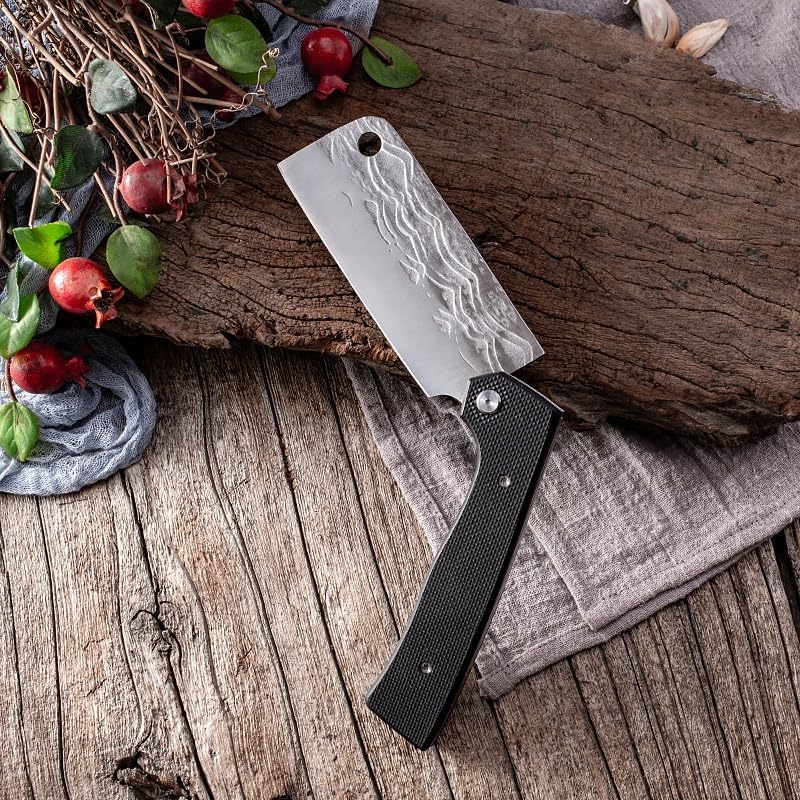 Meat Cleaver,Cleaver Knife 5 Inch Folding Knife Sharp Cleaver Slicing Chef Nakiri Camping Kitchen Knives Cooking Tools Handmade Forged Knives, LAMAJIGA5844