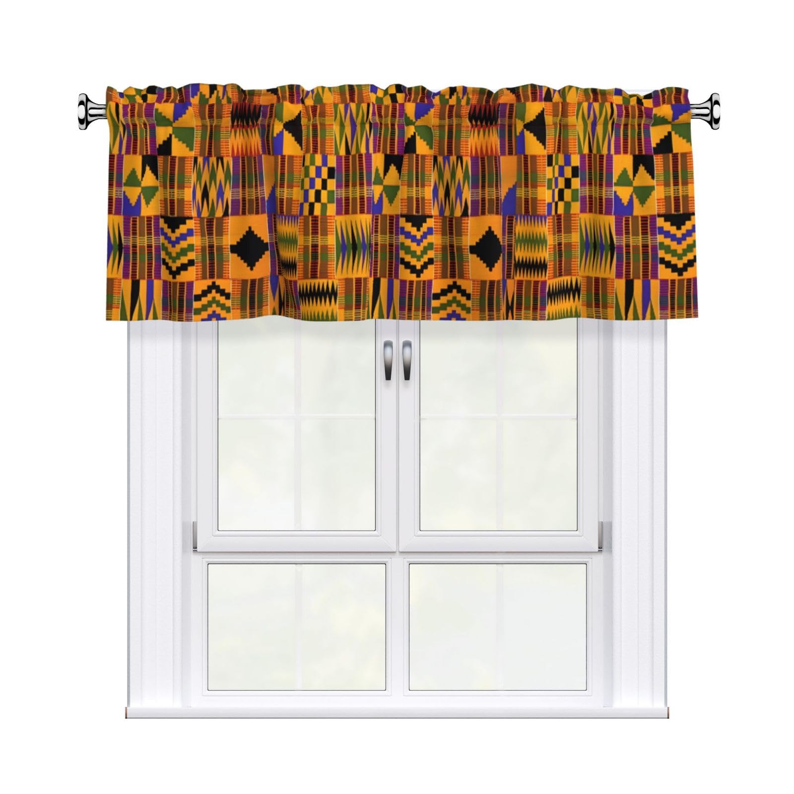 WHJDPP African Tribal Ethnic Texture Prints Curtain Valance 54x18 Inch - Peach Skin Window Cover with Printed Design, Filtering Light for Kitchen Decor