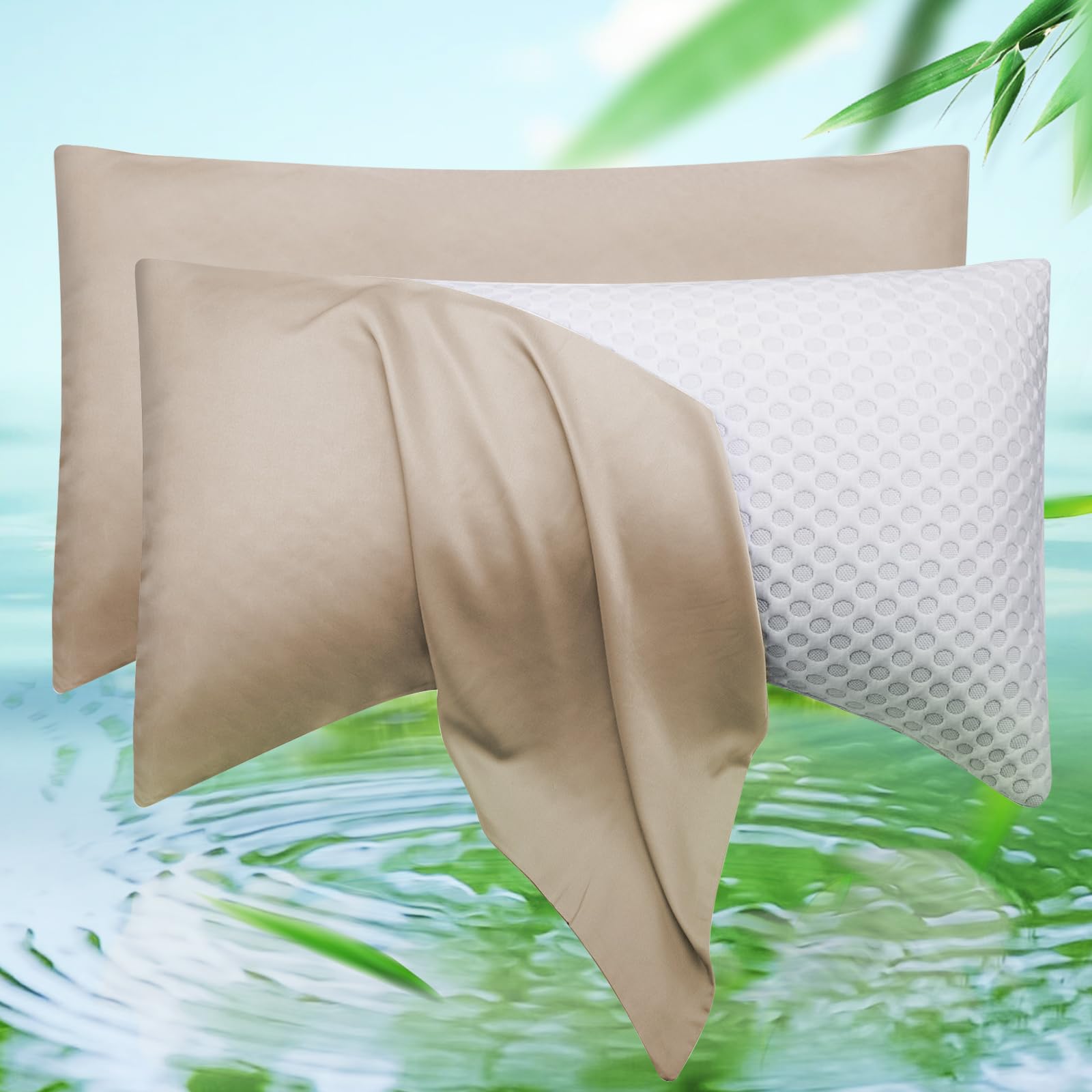 Cooling Curved Pillow Cases Queen Size Set of 2 - Rayon Derived from Bamboo Side Sleeper Pillowcase Cover - Breathable Cool Silky Soft Pillowcase for