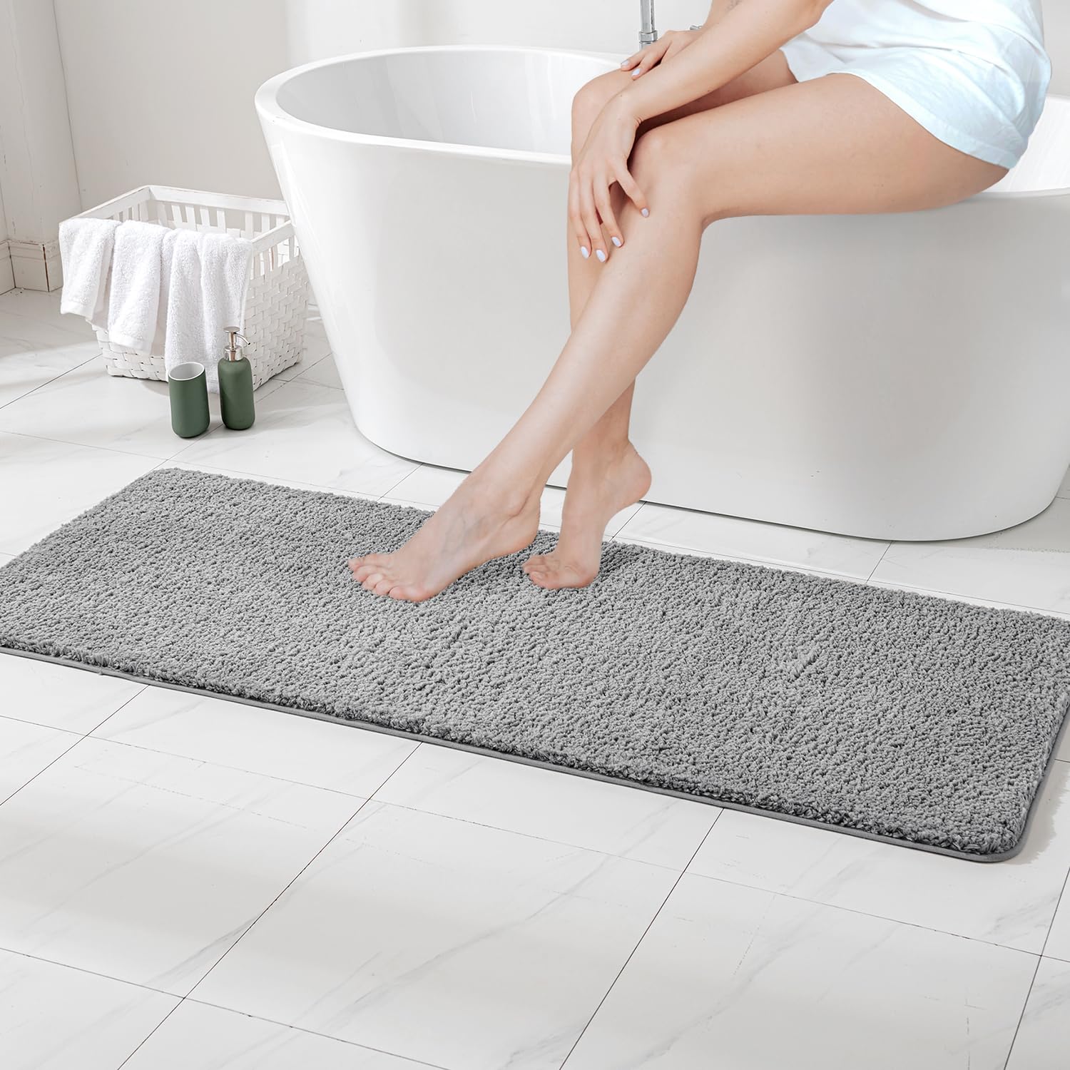 MIULEE Grey Bathroom Runner Rugs, Soft Absorbent Microfiber Long Bath Rugs Non Slip Quick Dry Fluffy Bath Mats for Bathroom Floor, Machine Washable,