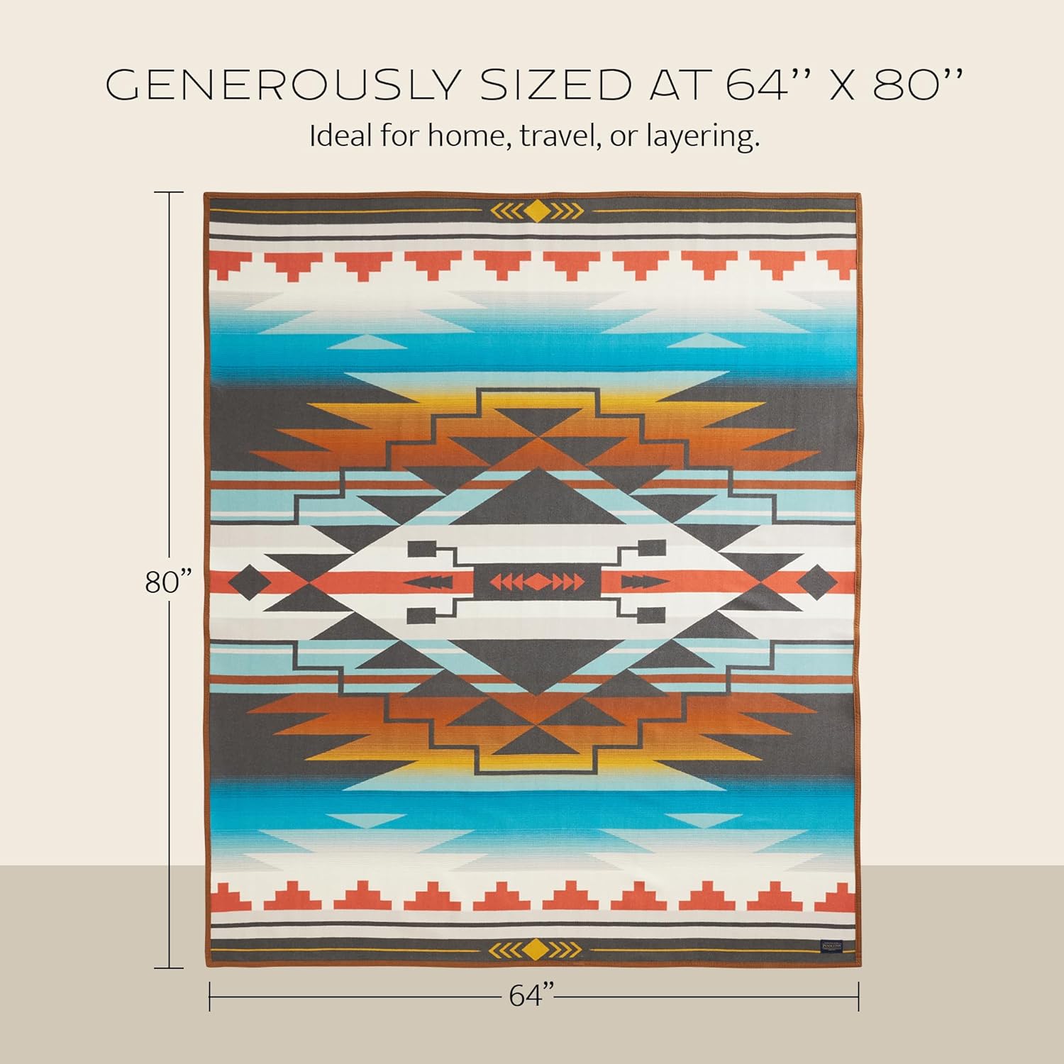 Pendleton American Indian College Fund Blanket - 64" x 80" Wool Cotton Soft, Reversible Blanket, Ultrasuede Binding, Made in USA - Nike N7 Peaks