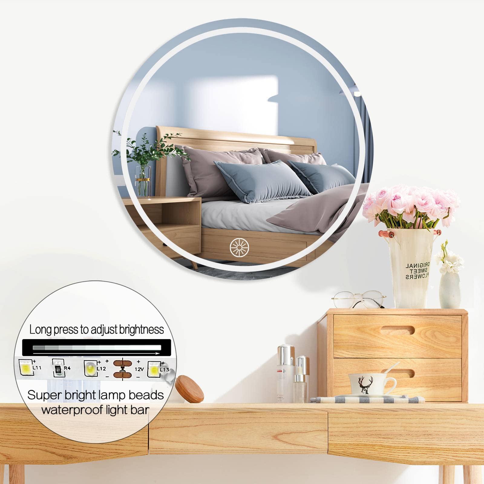 Specchio Da Bagno Con Luci LED - Specchio Trucco Rotondo Antiappannamento 40cm - Foto 3